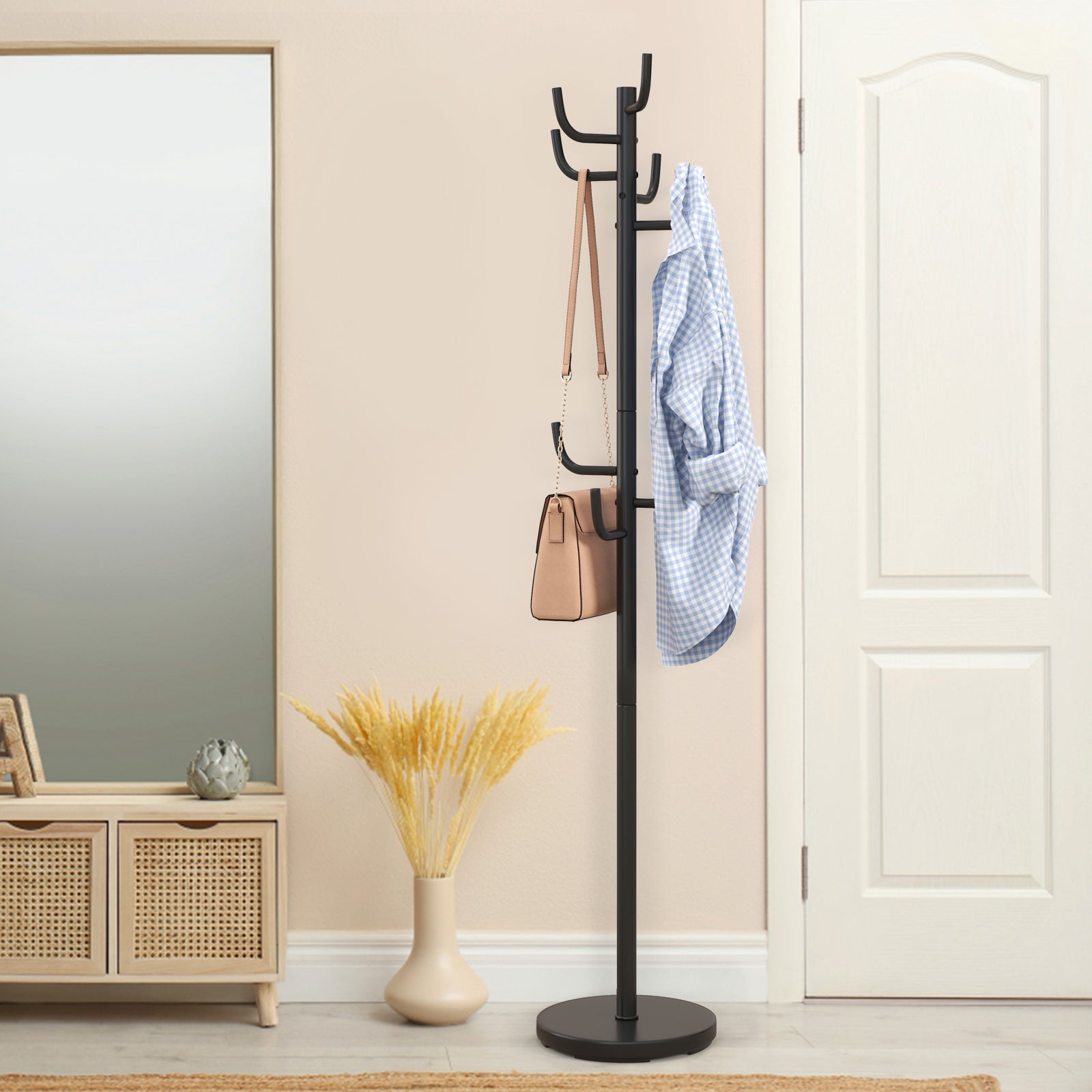 Metal Coat Rack Stand with 8 Sturdy Hooks and Metal BaseÂ