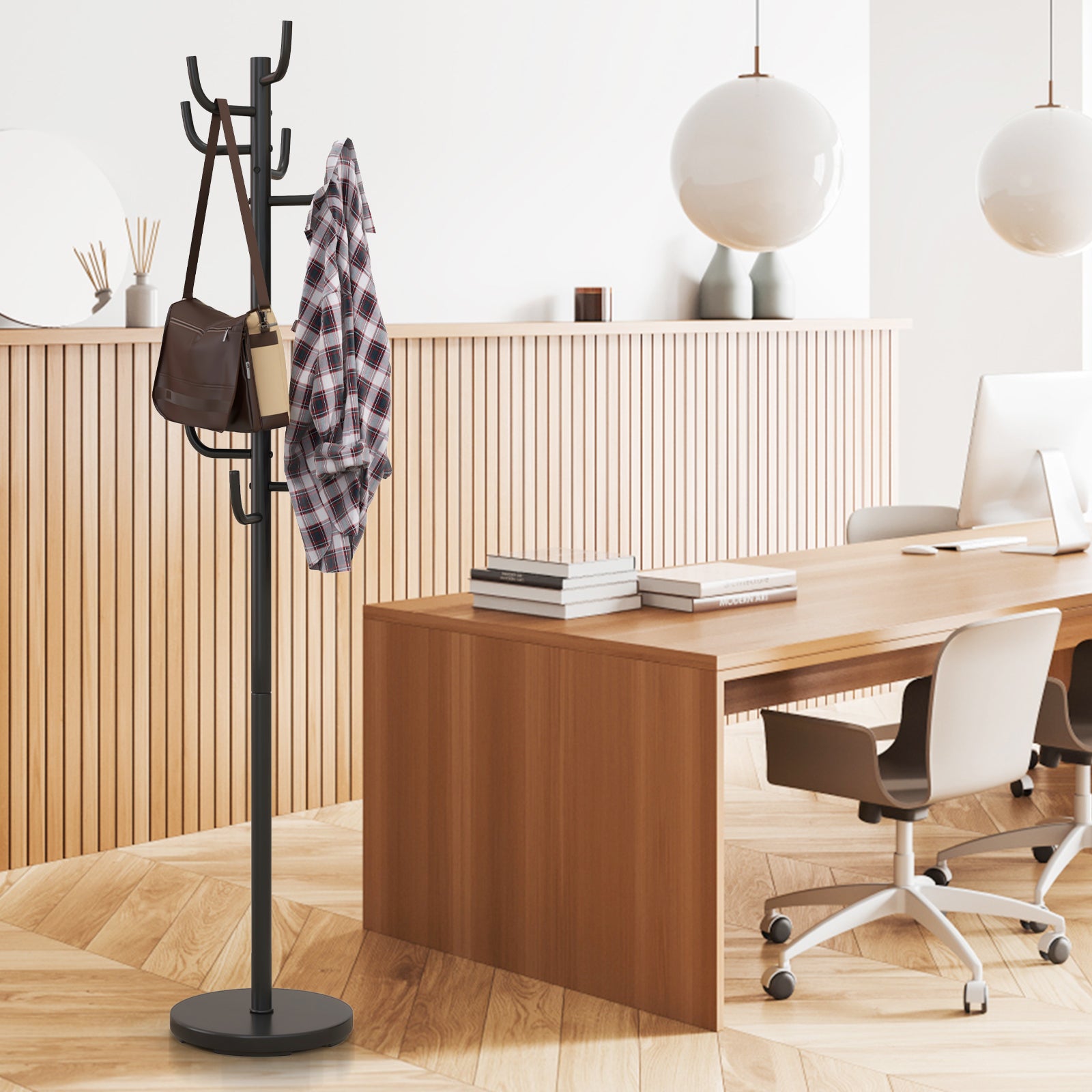 Metal Coat Rack Stand with 8 Sturdy Hooks and Metal BaseÂ