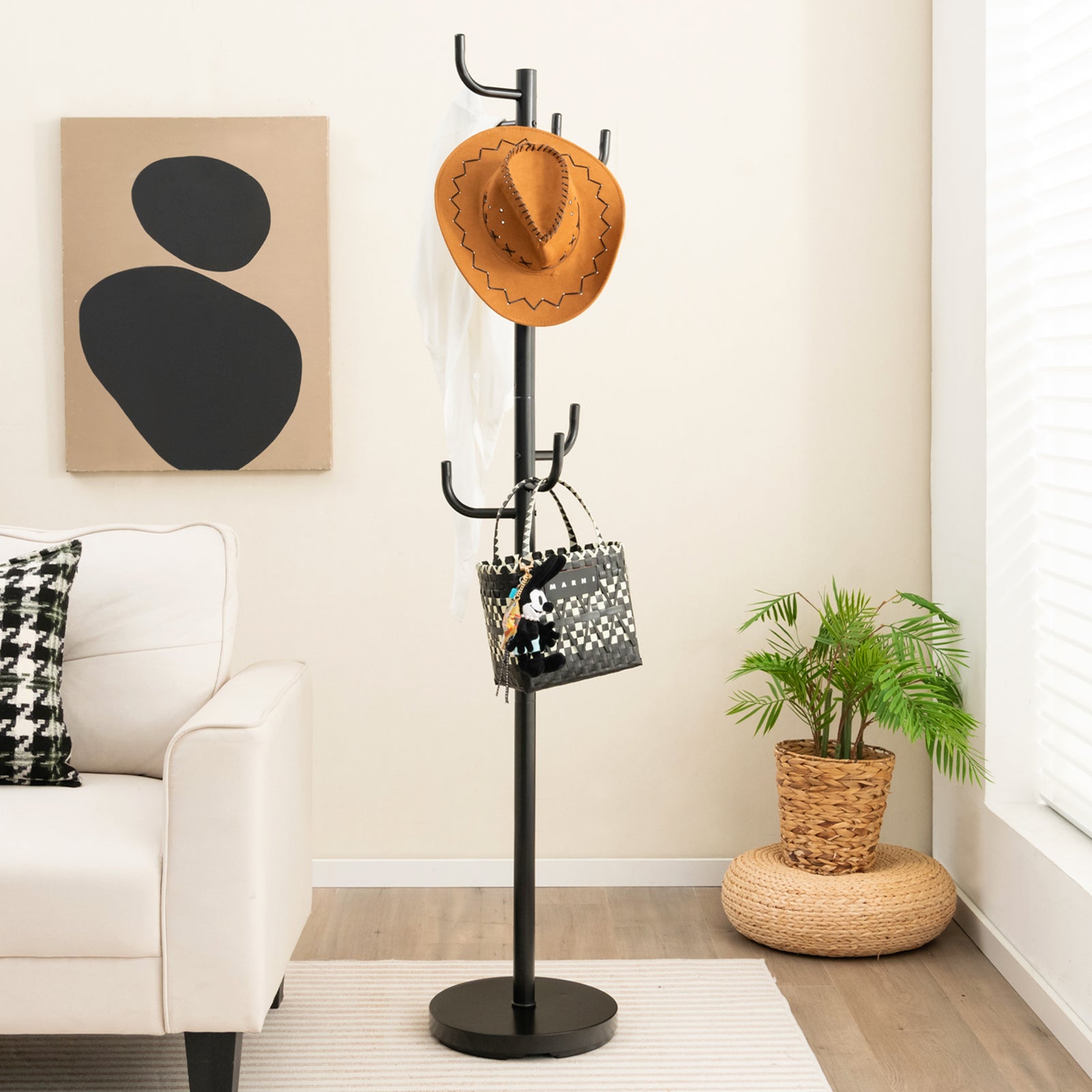 Metal Coat Rack Stand with 8 Sturdy Hooks and Metal BaseÂ