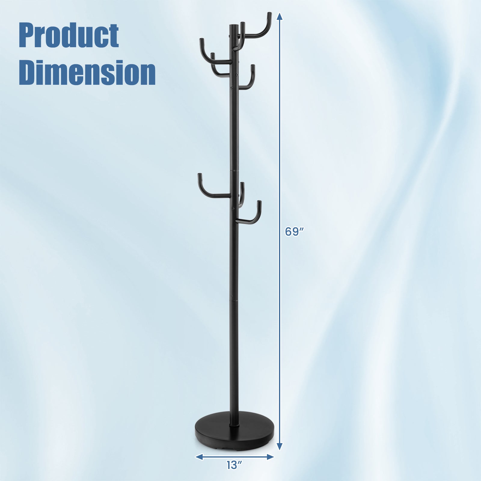 Metal Coat Rack Stand with 8 Sturdy Hooks and Metal BaseÂ