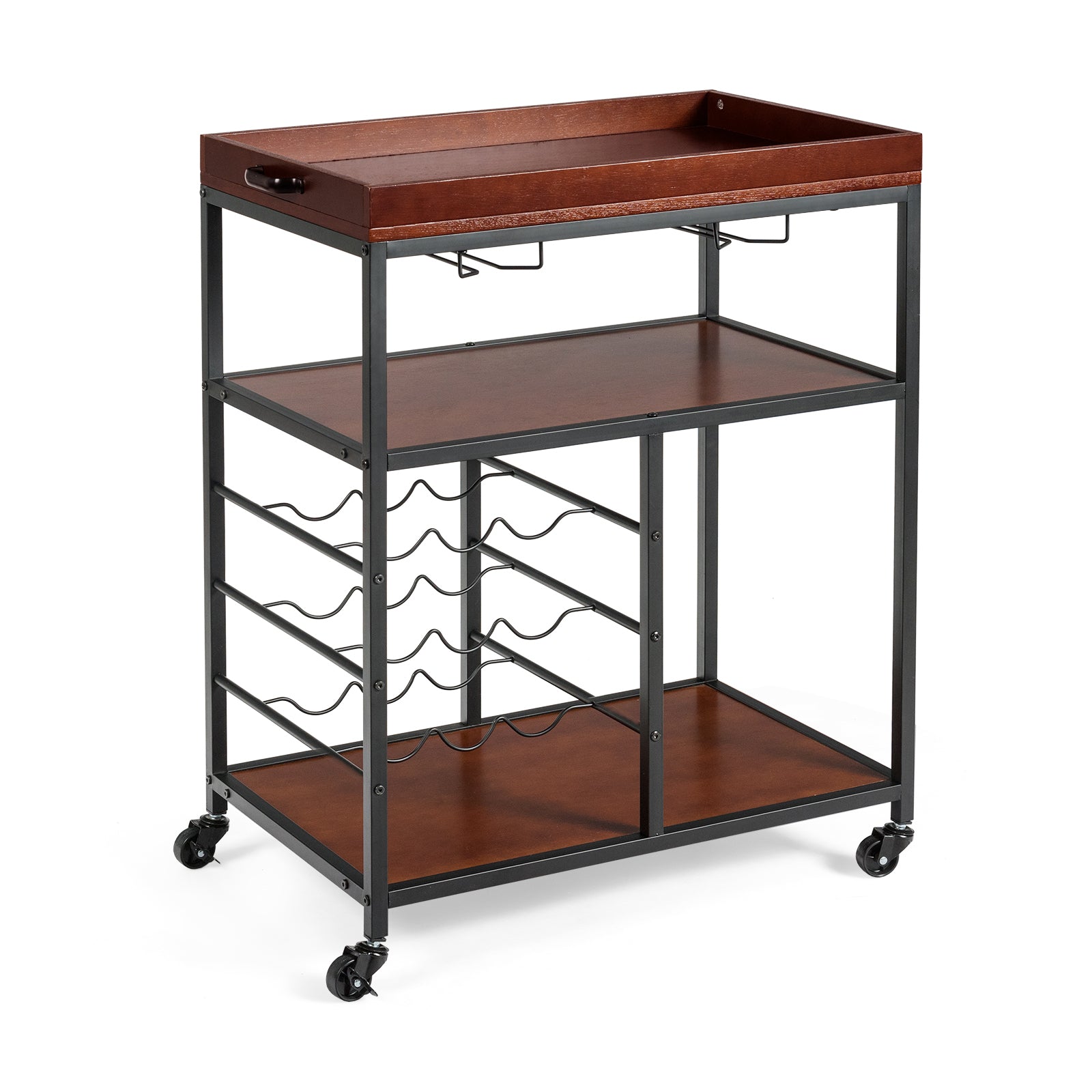 3 Tiers Storage Bar Serving Cart with Wine RackÂ