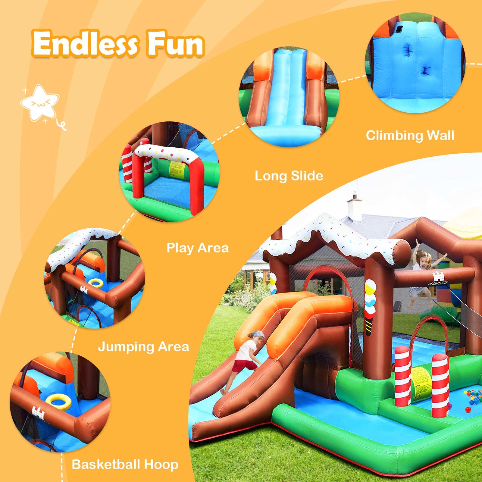 Kids Inflatable Bounce House Jumping Castle Slide Climber Bouncer Without BlowerÂ
