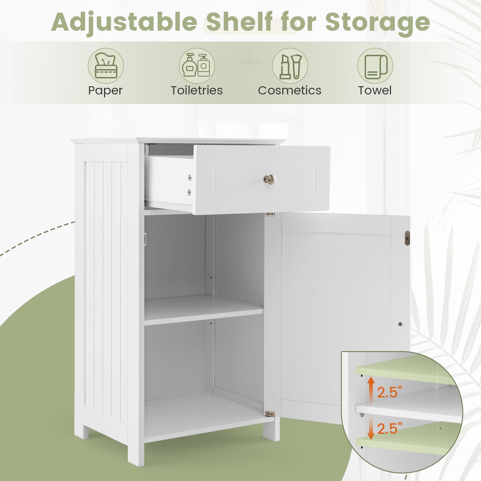 Single Door Bathroom Cabinet with Adjustable Shelf and DrawerÂ