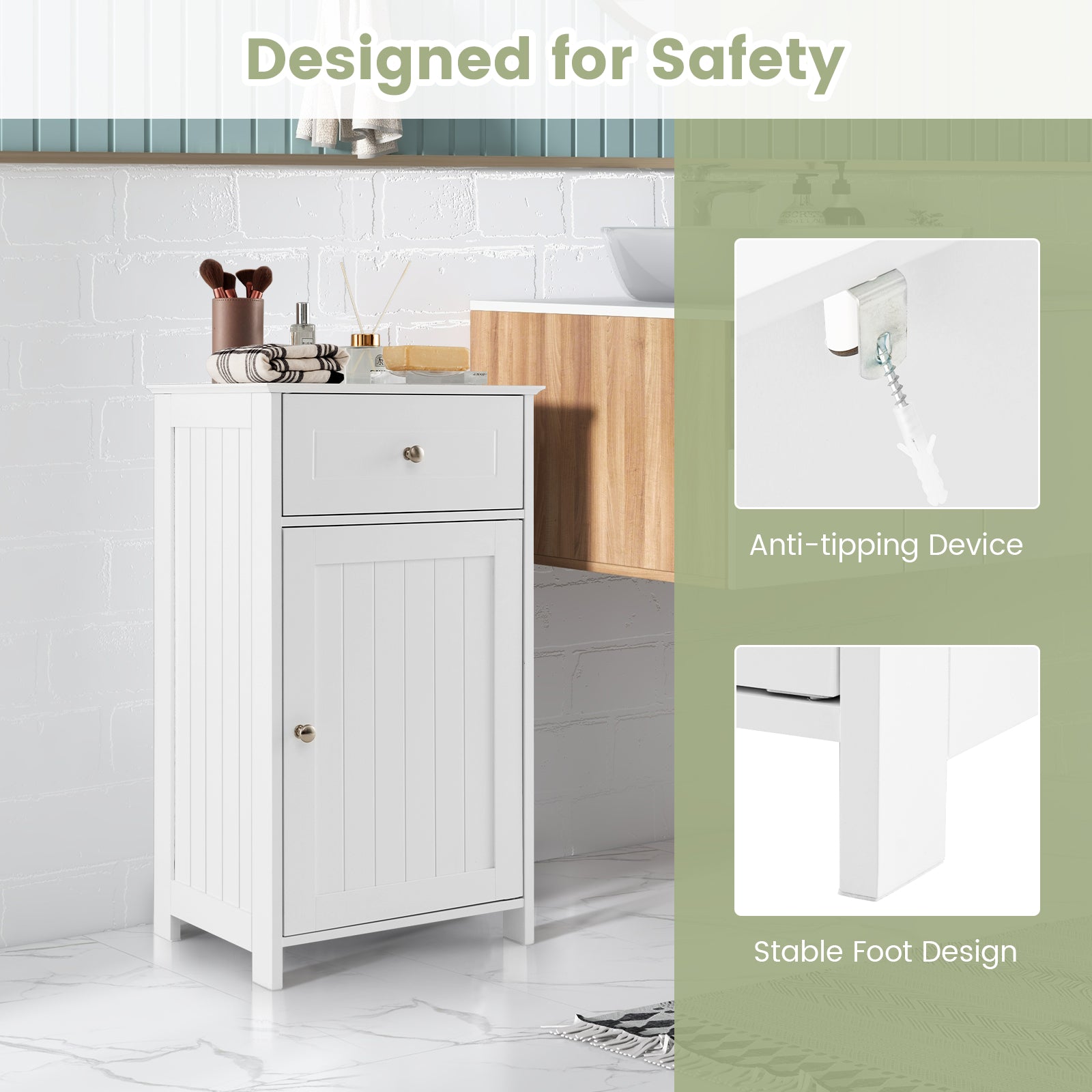 Single Door Bathroom Cabinet with Adjustable Shelf and DrawerÂ