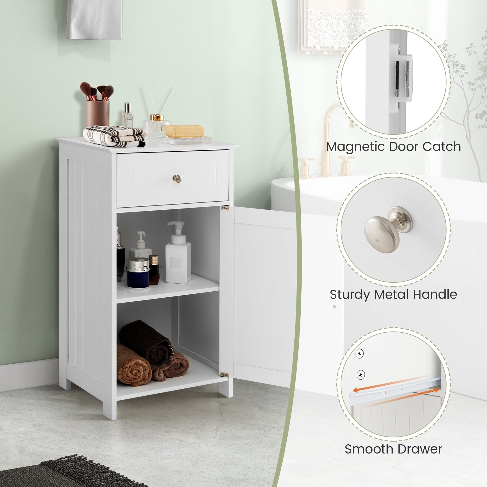 Single Door Bathroom Cabinet with Adjustable Shelf and DrawerÂ