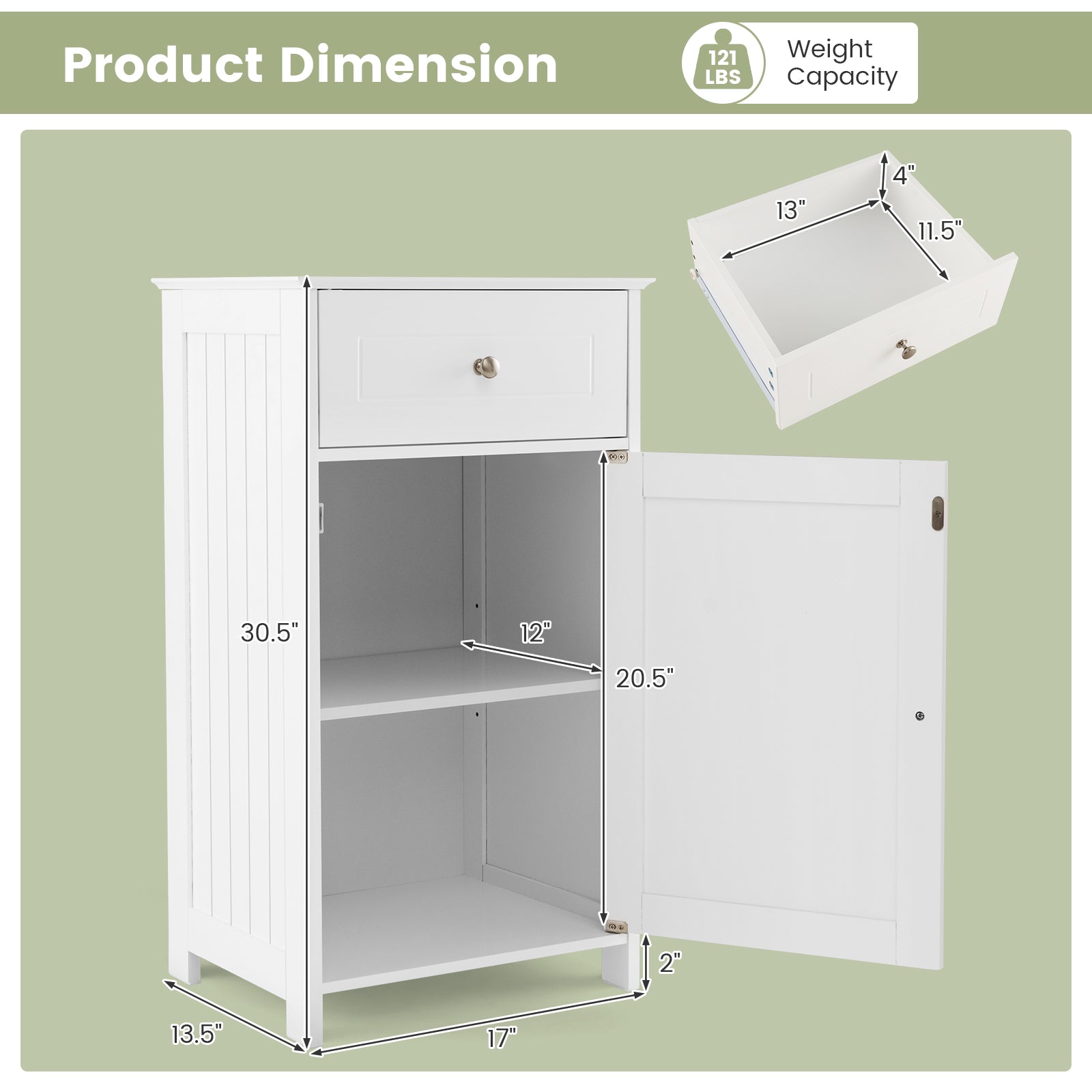 Single Door Bathroom Cabinet with Adjustable Shelf and DrawerÂ