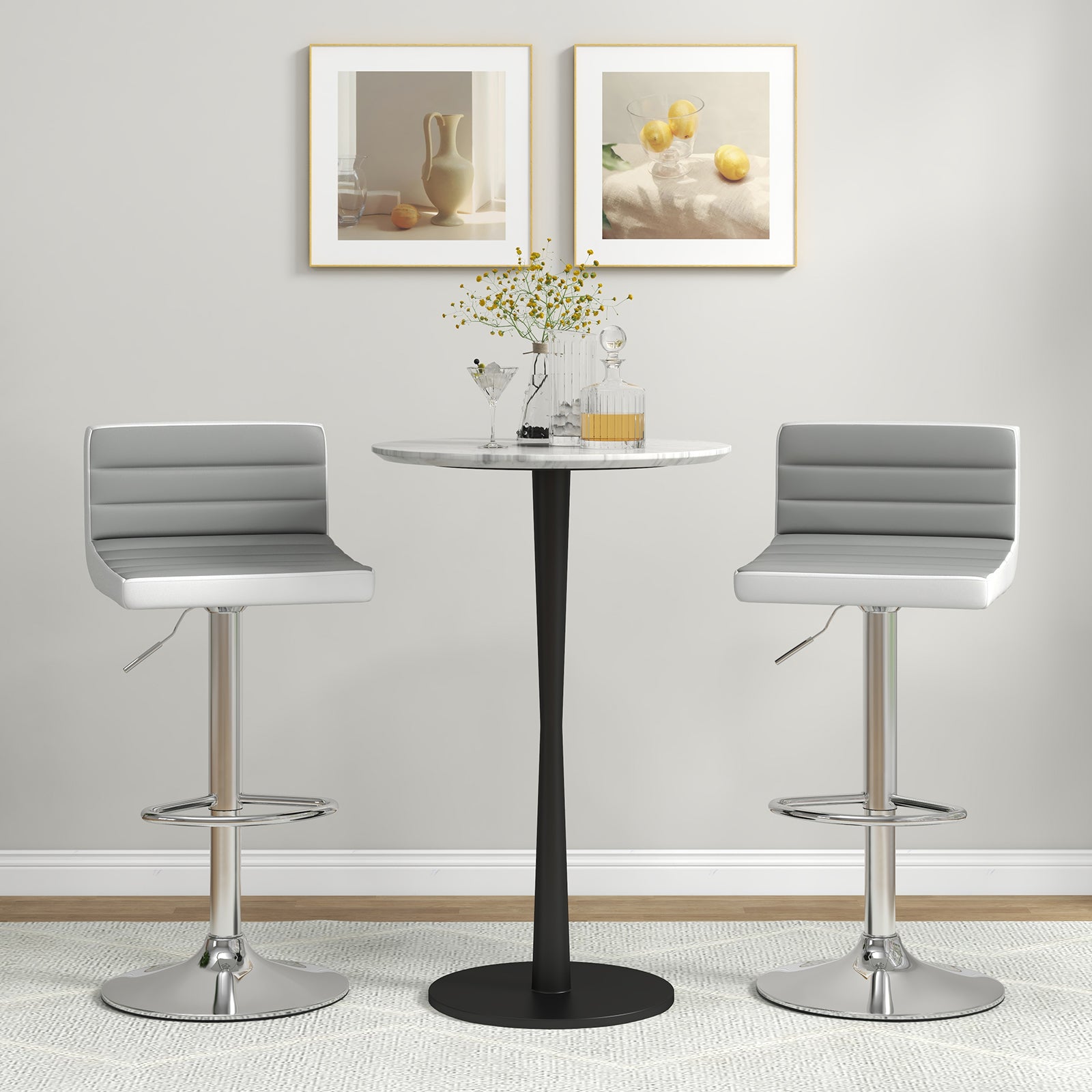 Set of 2 Adjustable Heights Barstool with PU LeatherÂ