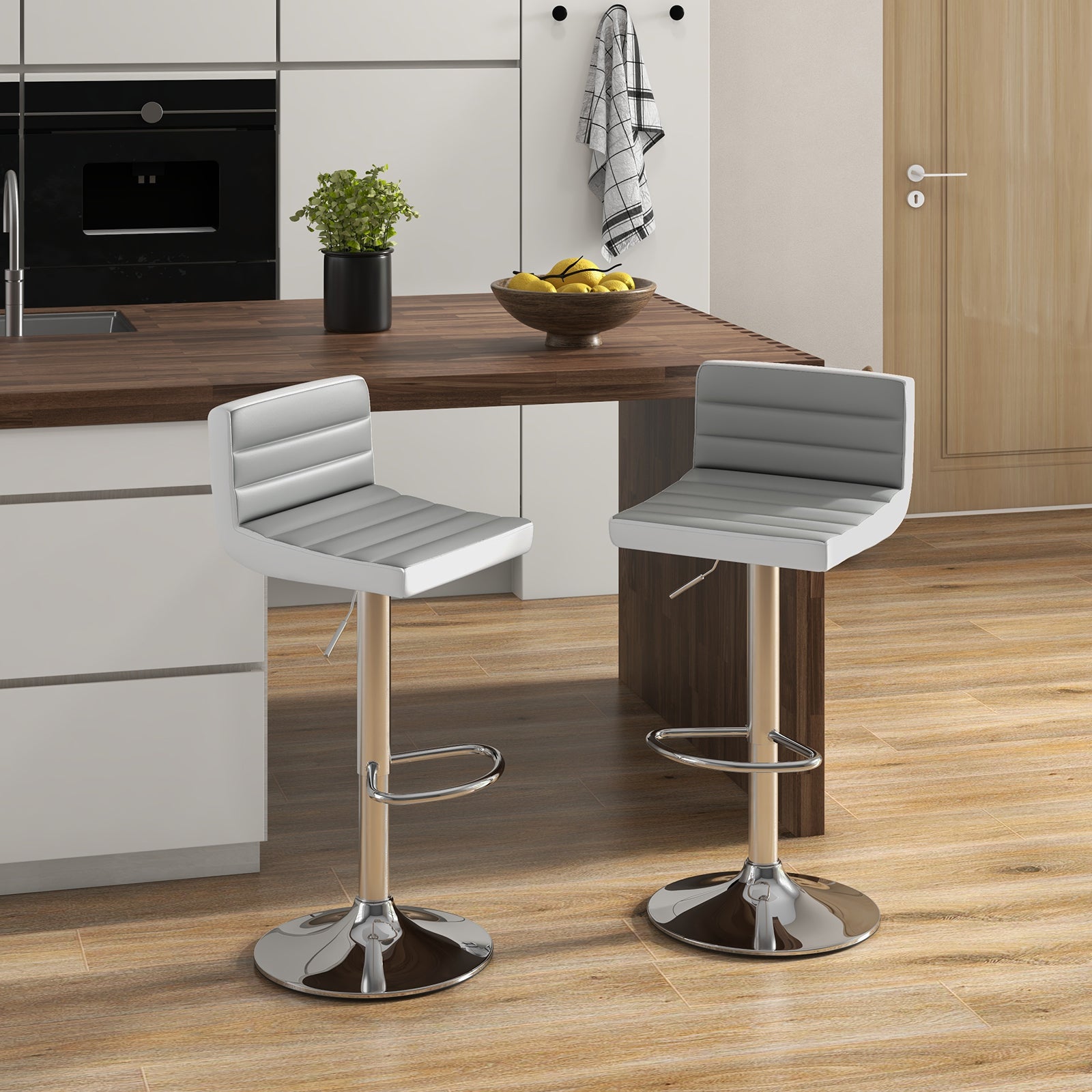 Set of 2 Adjustable Heights Barstool with PU LeatherÂ