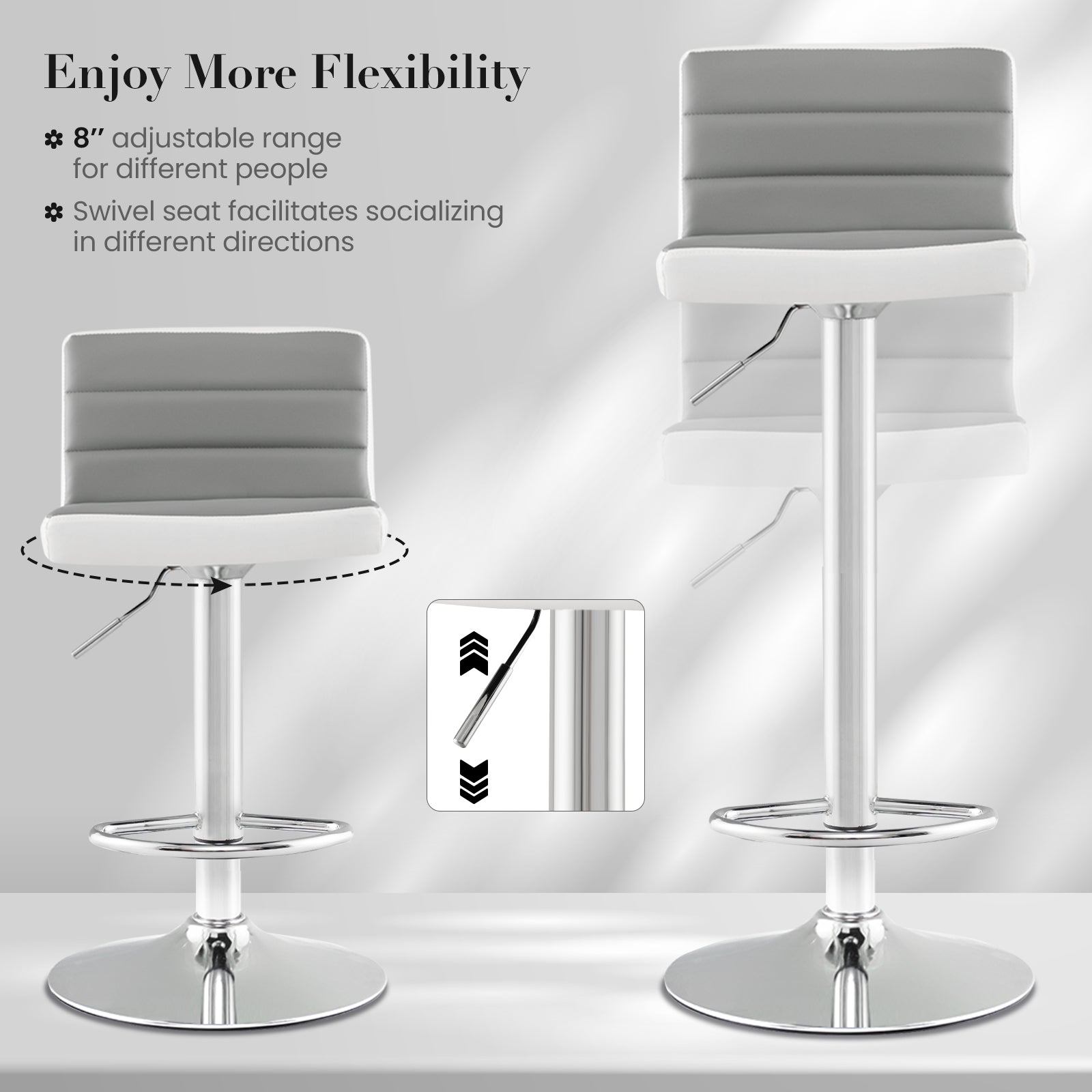 Set of 2 Adjustable Heights Barstool with PU LeatherÂ