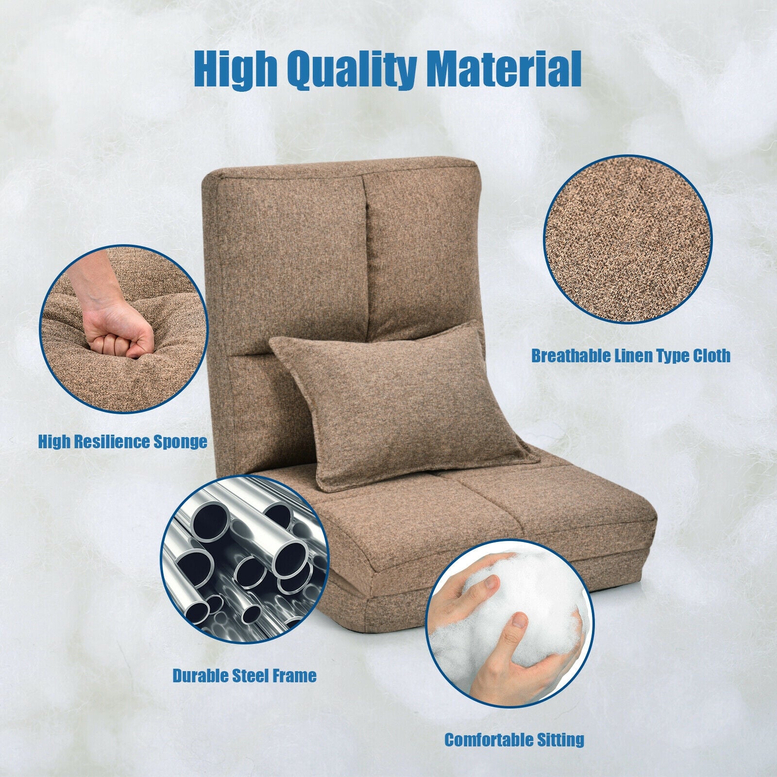 Fold Down Flip Convertible Sleeper Couch with Pillow-BrownÂ