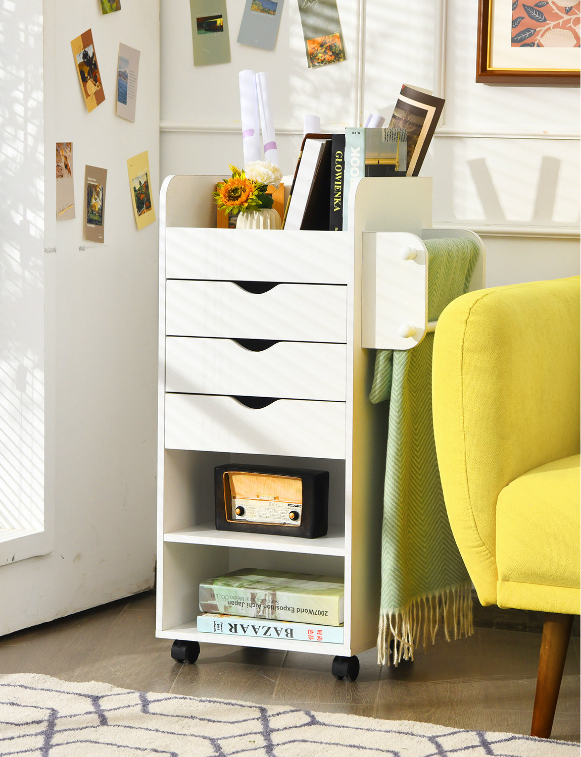 Wooden Utility Rolling Craft Storage Cart-WhiteÂ