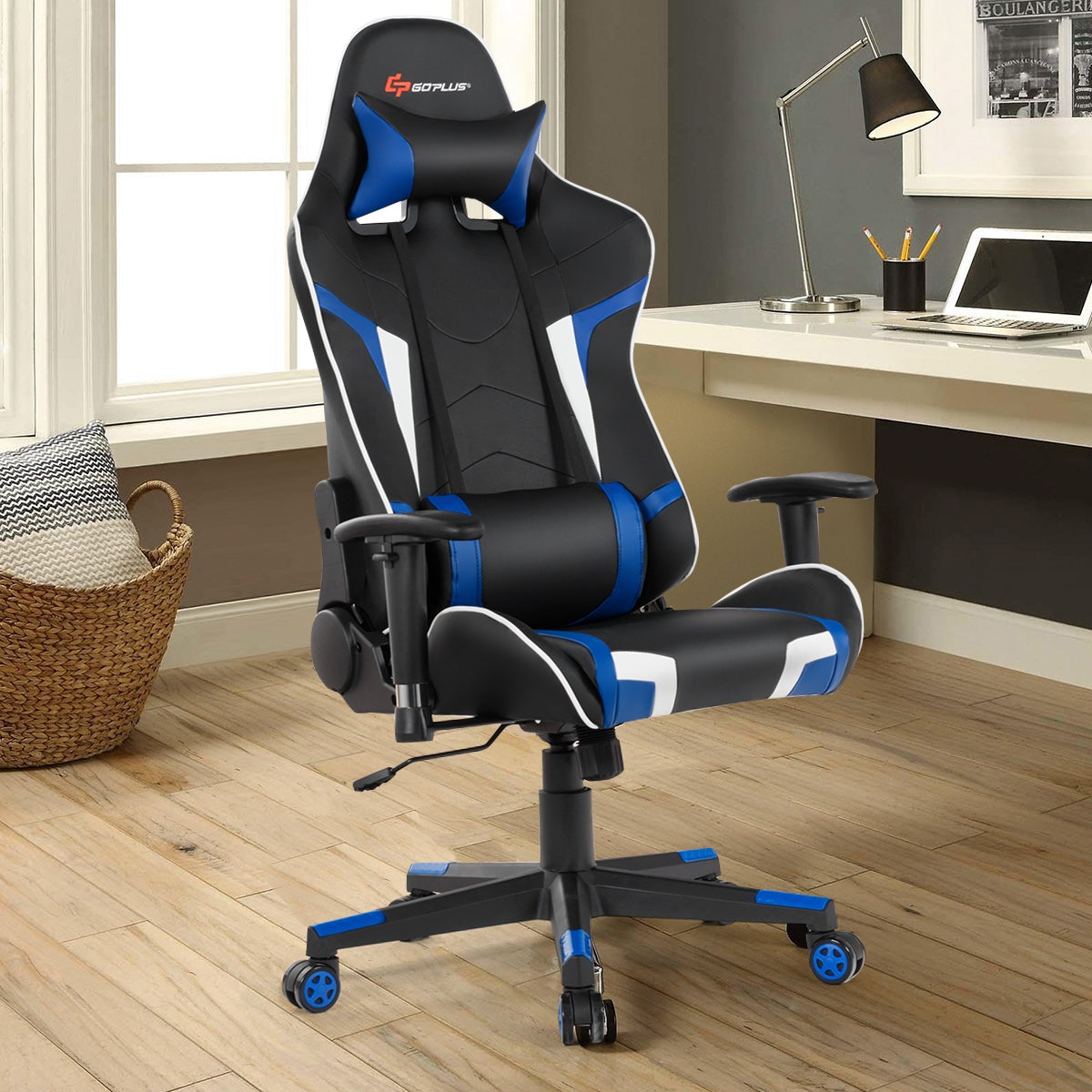 Reclining Swivel Massage Gaming Chair with Lumbar Support-BlueÂ