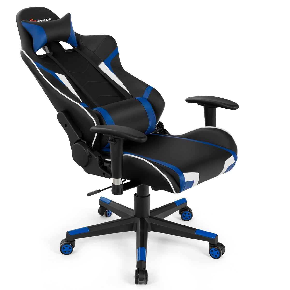 Reclining Swivel Massage Gaming Chair with Lumbar Support-BlueÂ