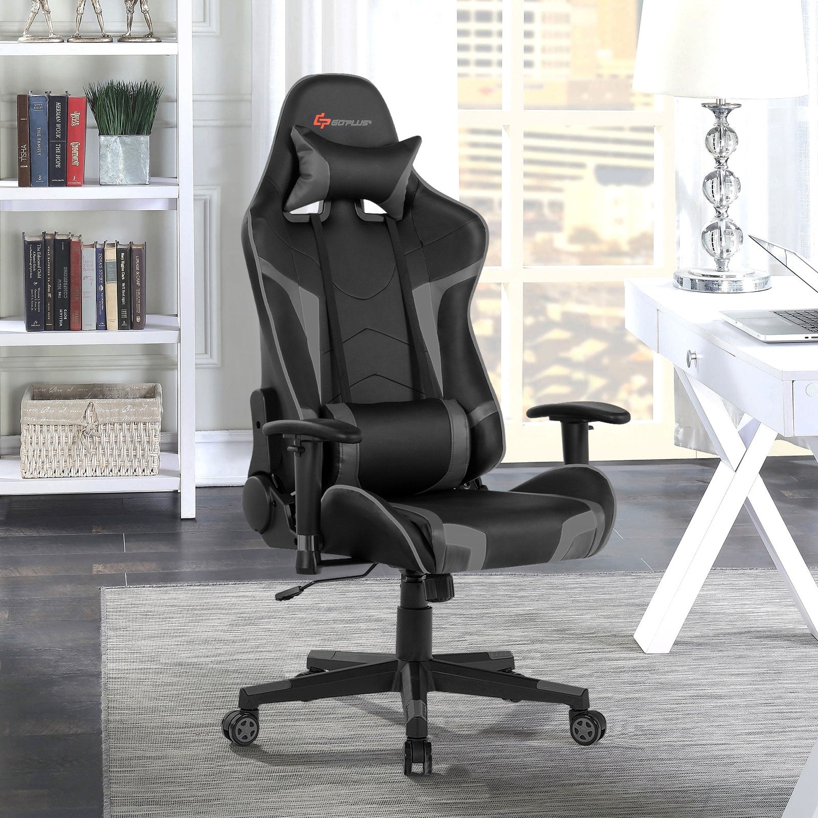 Reclining Swivel Massage Gaming Chair with Lumbar Support-GrayÂ