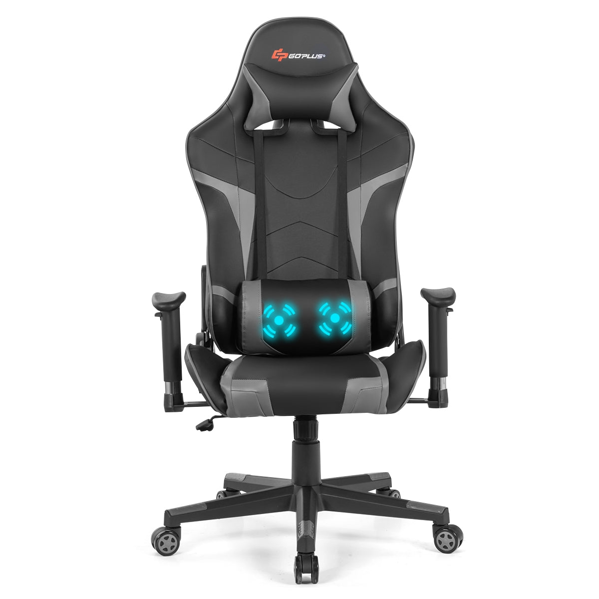 Reclining Swivel Massage Gaming Chair with Lumbar Support-GrayÂ