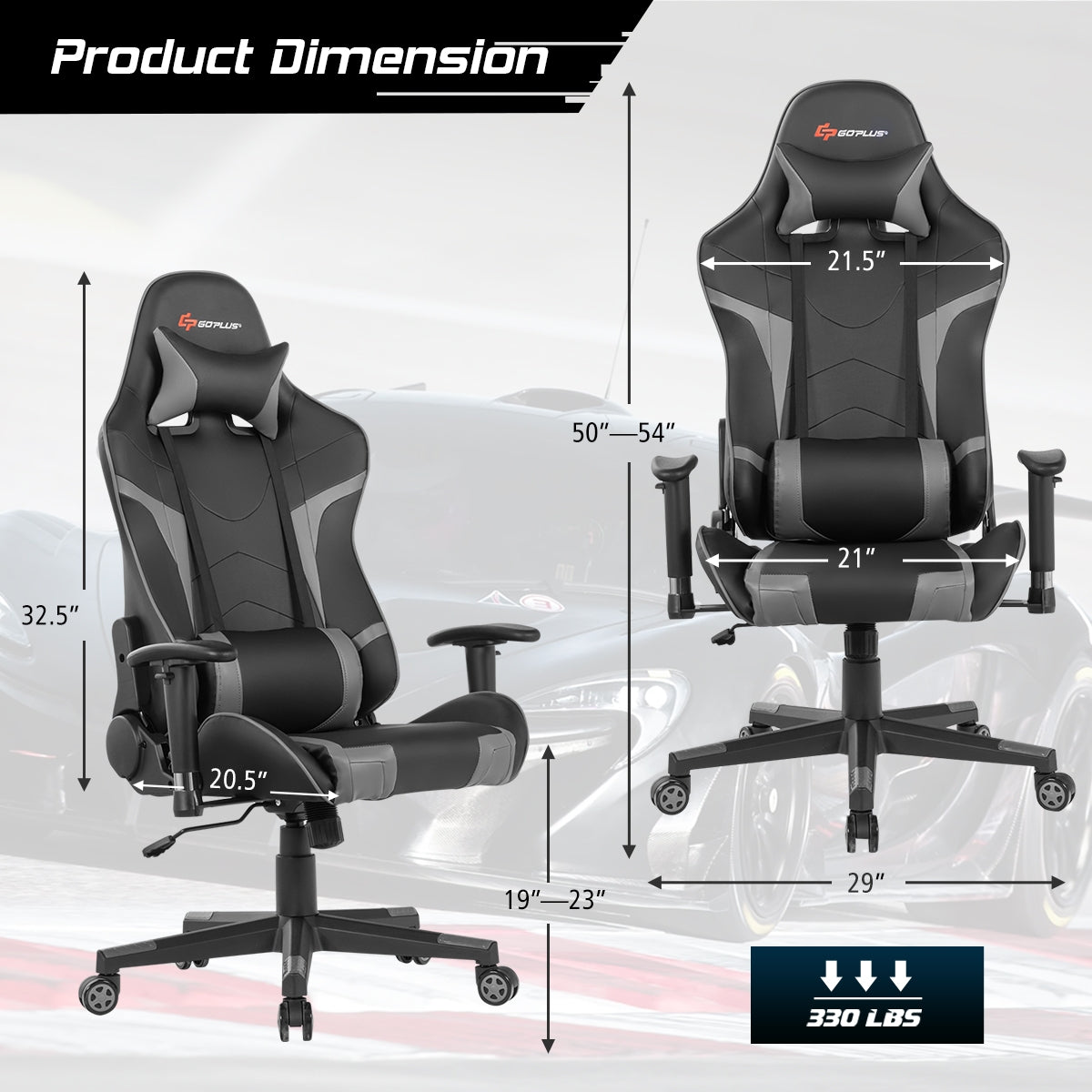 Reclining Swivel Massage Gaming Chair with Lumbar Support-GrayÂ