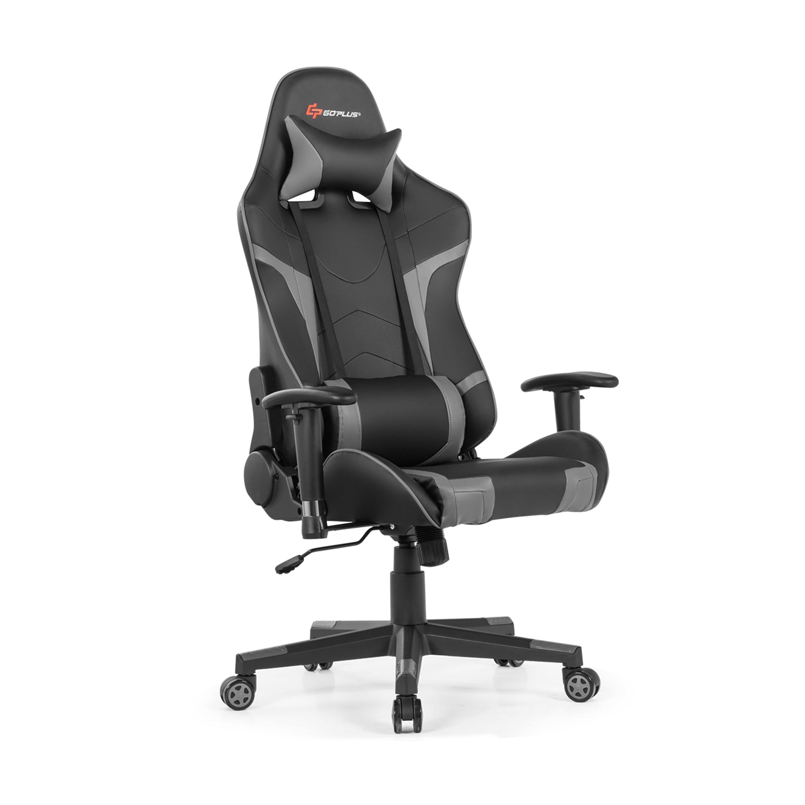 Reclining Swivel Massage Gaming Chair with Lumbar Support-GrayÂ