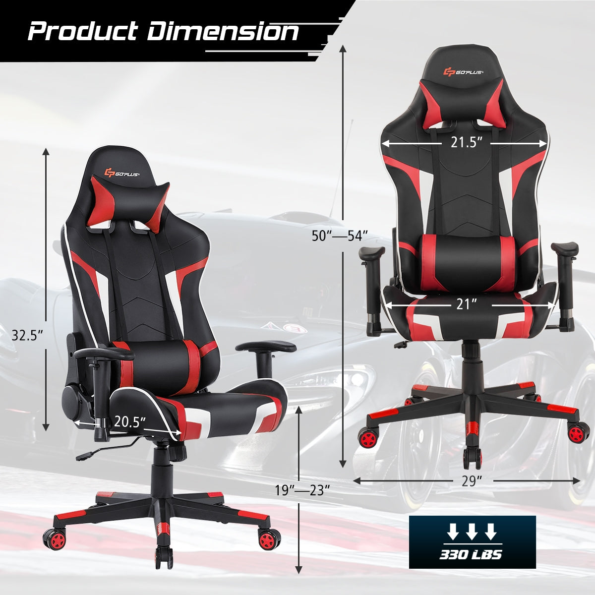 Reclining Swivel Massage Gaming Chair with Lumbar Support-RedÂ
