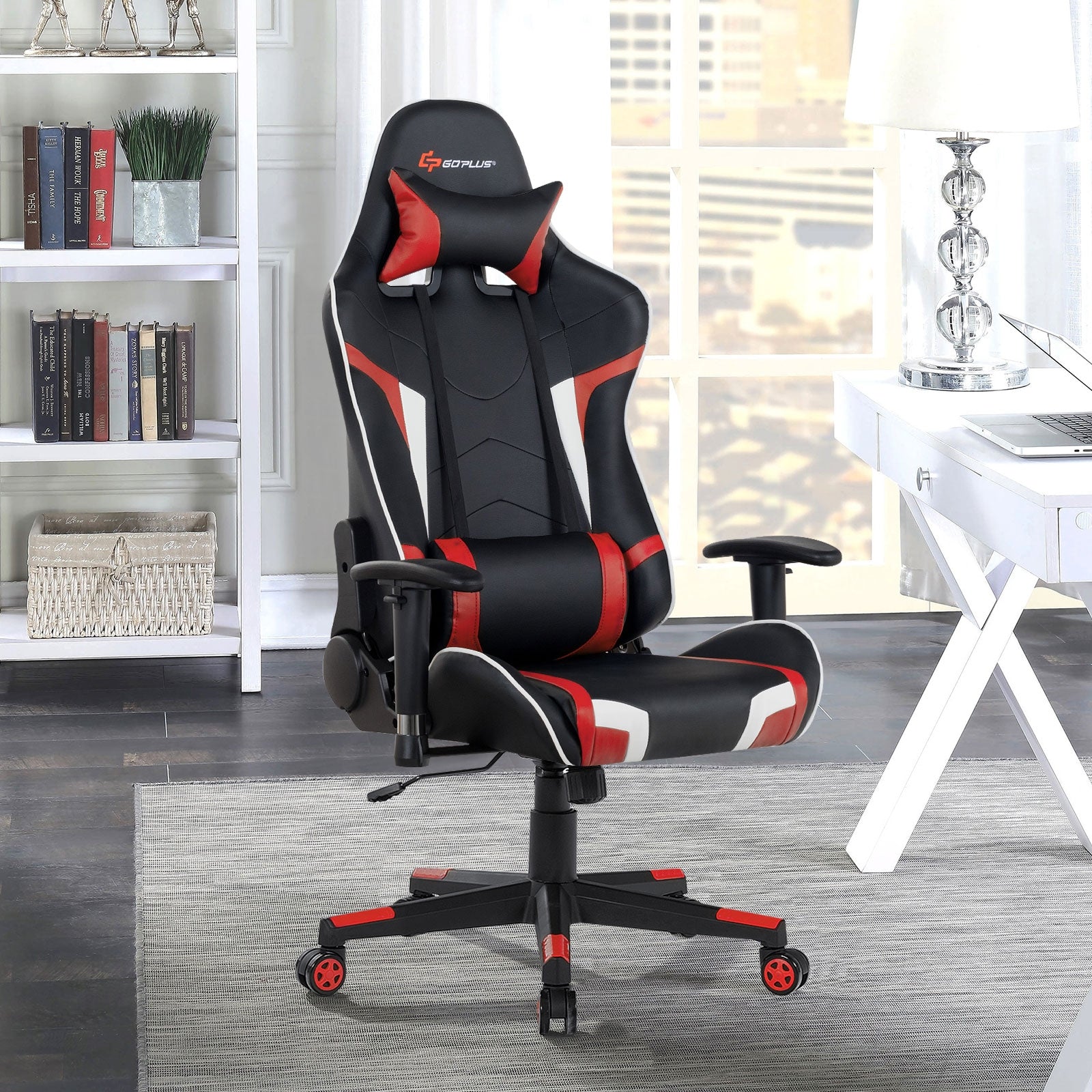 Reclining Swivel Massage Gaming Chair with Lumbar Support-RedÂ
