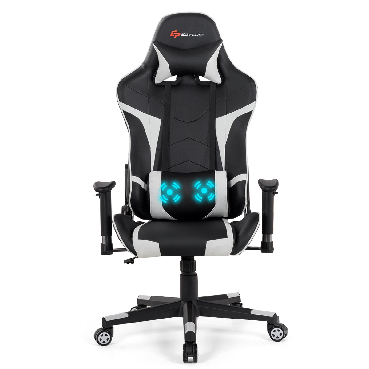 Reclining Swivel Massage Gaming Chair with Lumbar Support-WhiteÂ