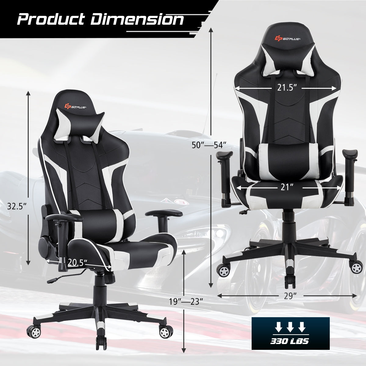 Reclining Swivel Massage Gaming Chair with Lumbar Support-WhiteÂ