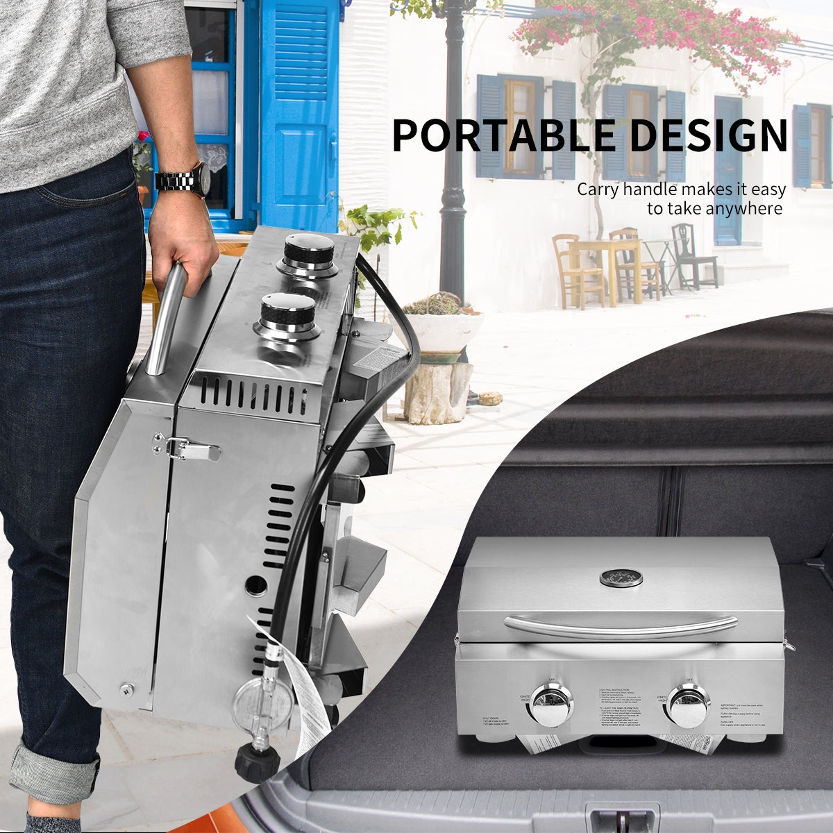 2 Burner Portable Stainless Steel BBQ Table Top Grill for OutdoorsÂ