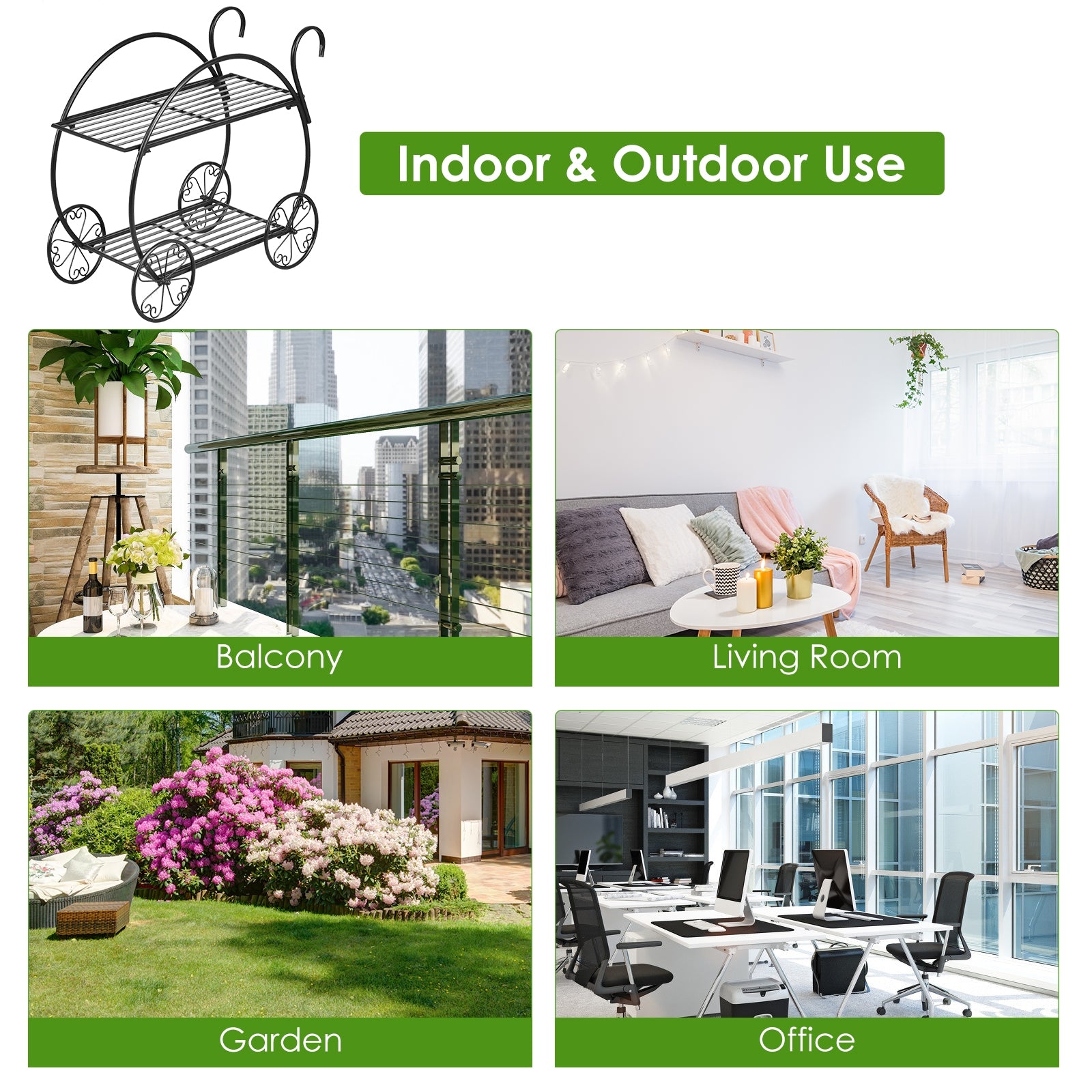 Heavy Duty Metal Flower Cart Plant StandÂ