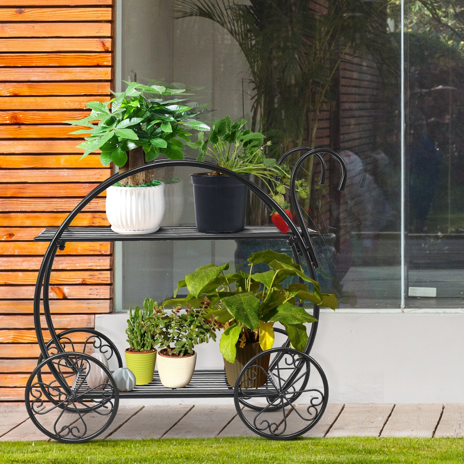 Heavy Duty Metal Flower Cart Plant StandÂ