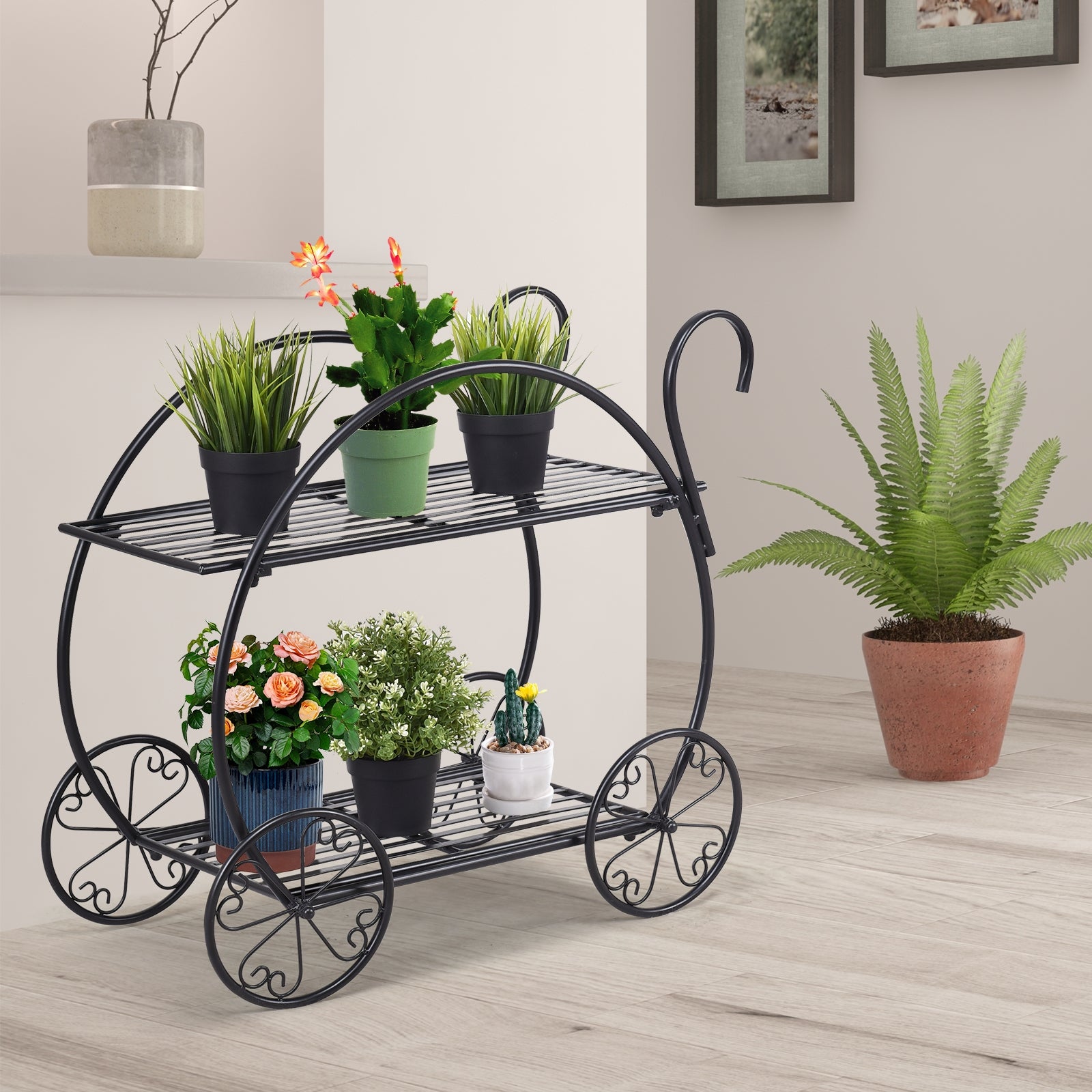 Heavy Duty Metal Flower Cart Plant StandÂ