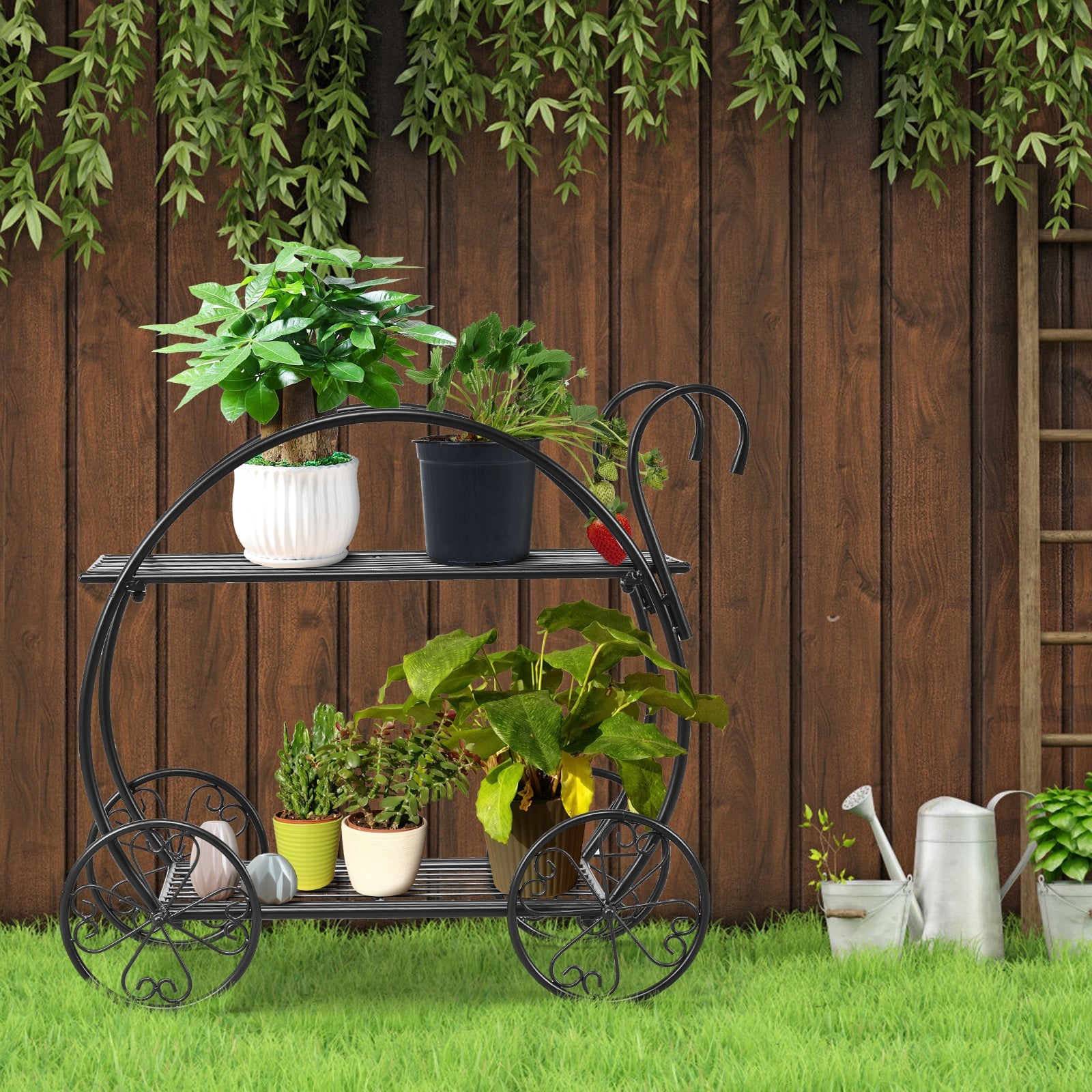 Heavy Duty Metal Flower Cart Plant StandÂ