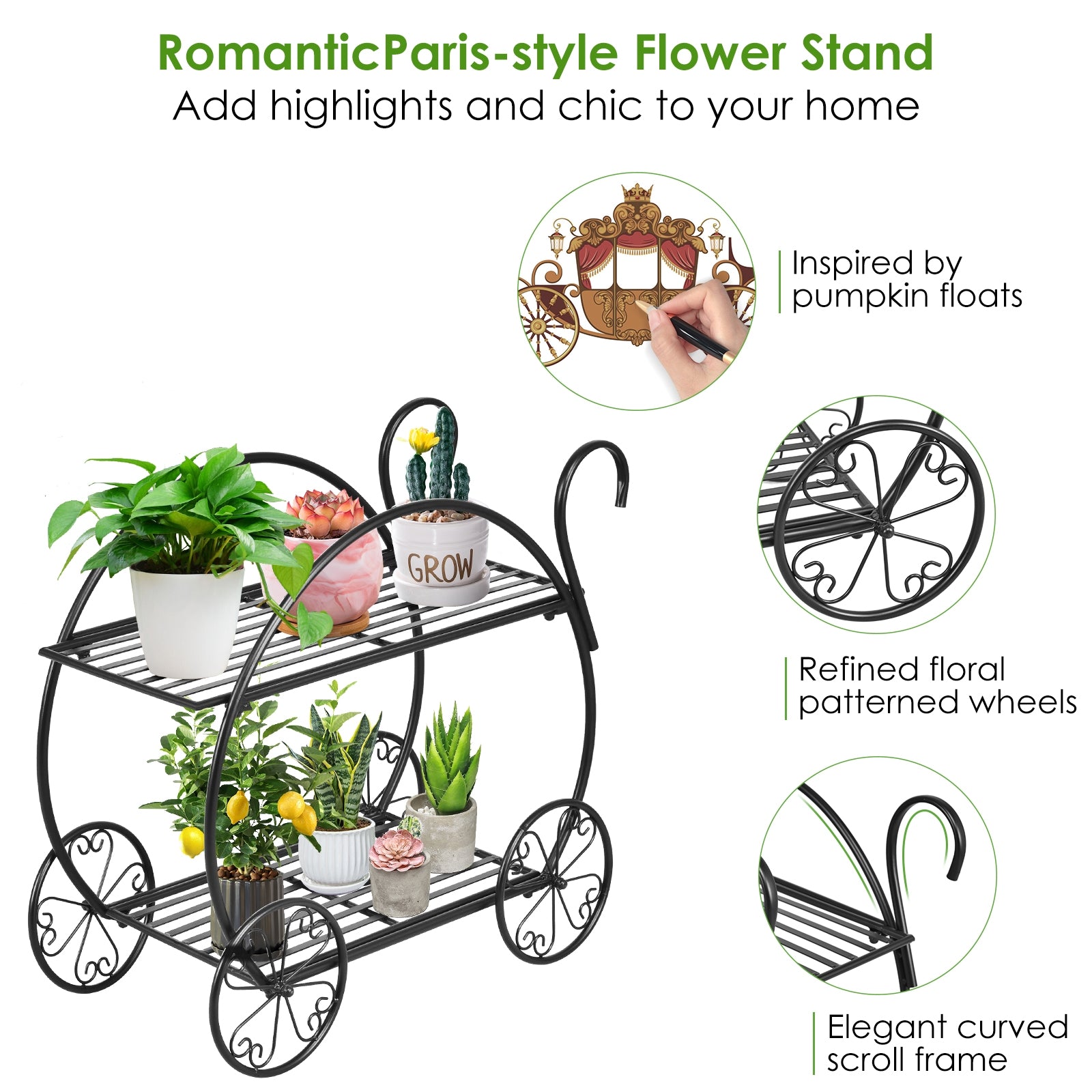 Heavy Duty Metal Flower Cart Plant StandÂ