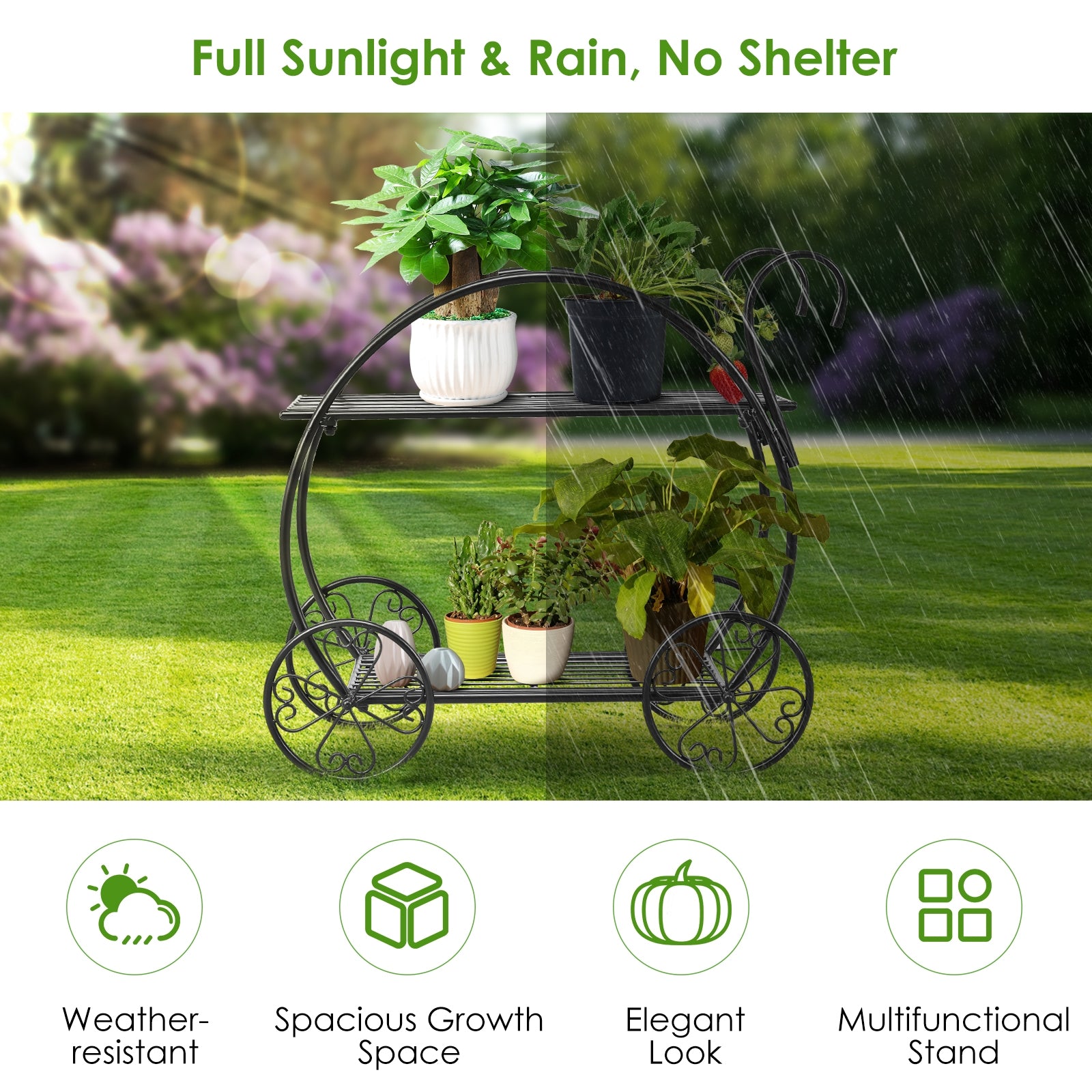 Heavy Duty Metal Flower Cart Plant StandÂ