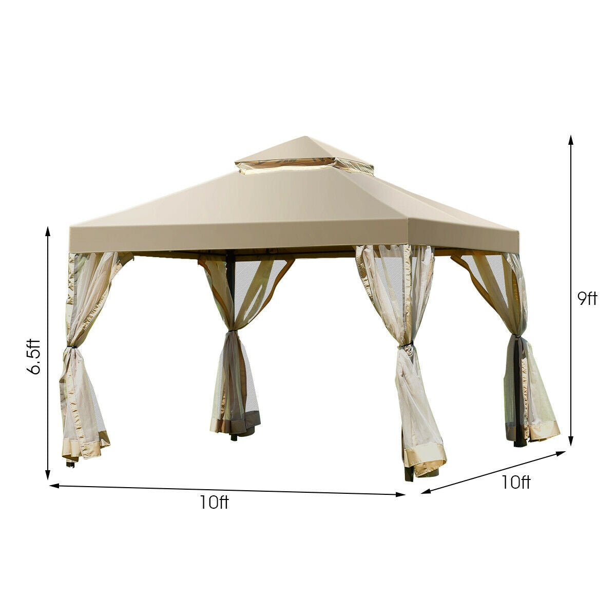 Outdoor 2-Tier 10 Feet x 10 Feet Screw-free Structure Shelter Gazebo CanopyÂ