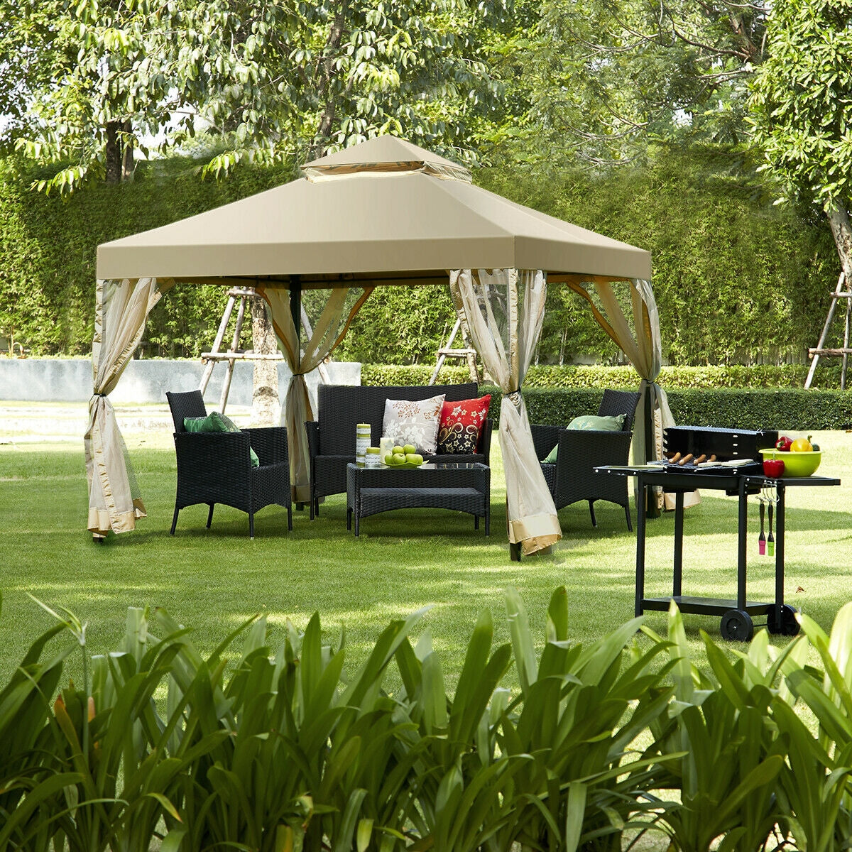 Outdoor 2-Tier 10 Feet x 10 Feet Screw-free Structure Shelter Gazebo CanopyÂ