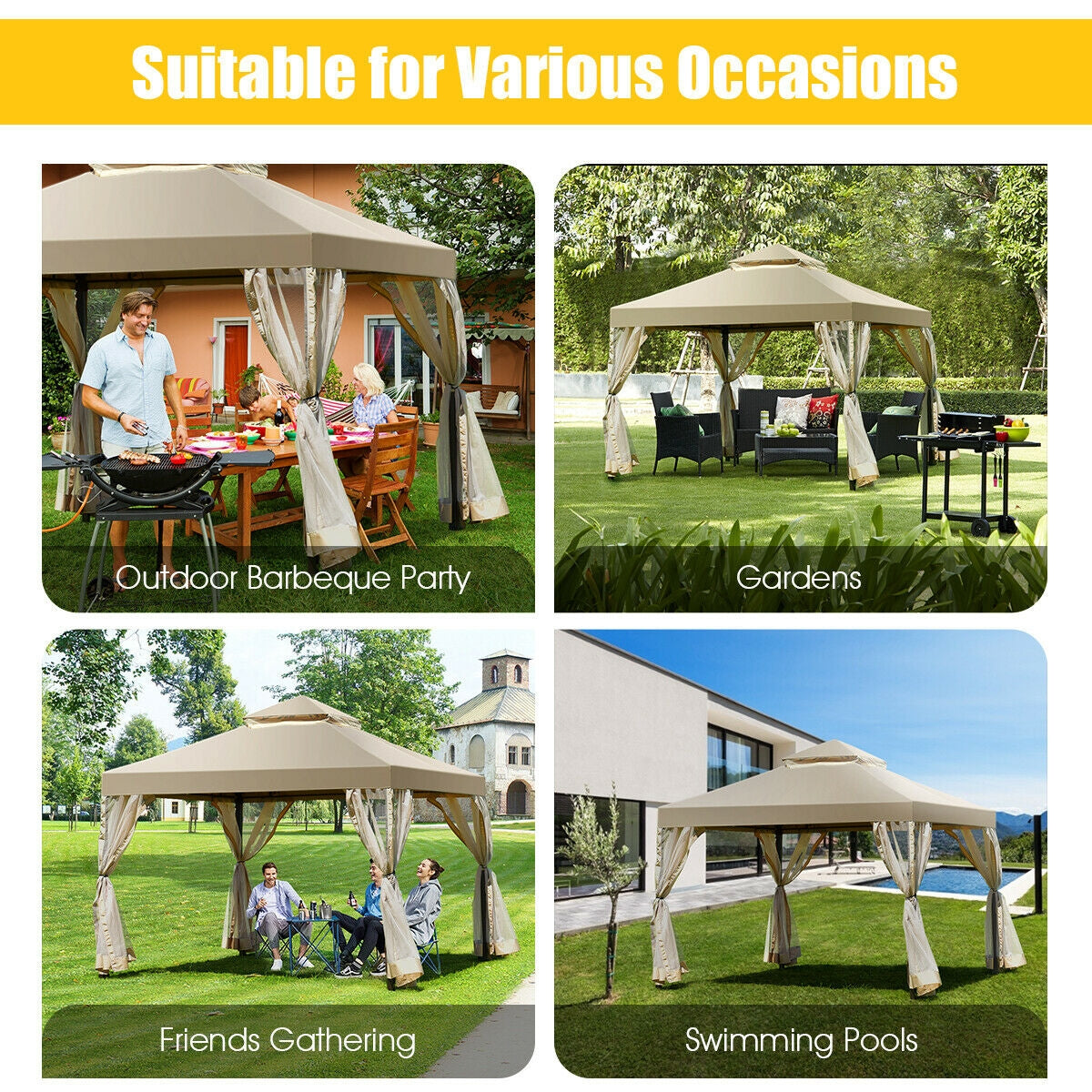Outdoor 2-Tier 10 Feet x 10 Feet Screw-free Structure Shelter Gazebo CanopyÂ