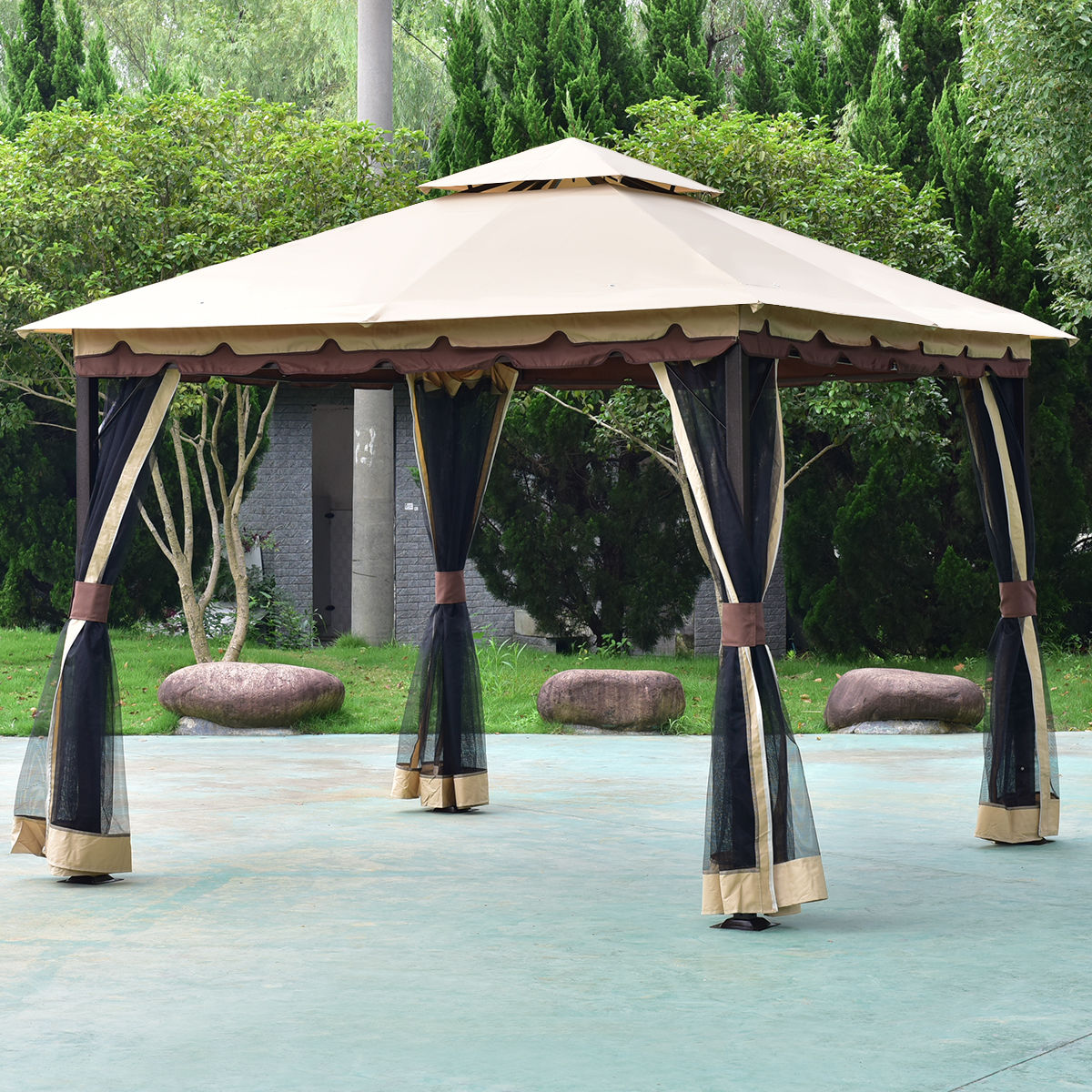 2-Tier 10 x 10 Feet Patio Shelter Awning Steel Gazebo CanopyÂ