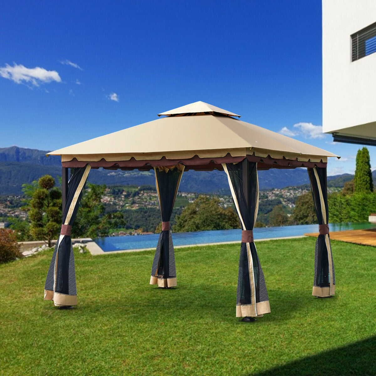 2-Tier 10 x 10 Feet Patio Shelter Awning Steel Gazebo CanopyÂ
