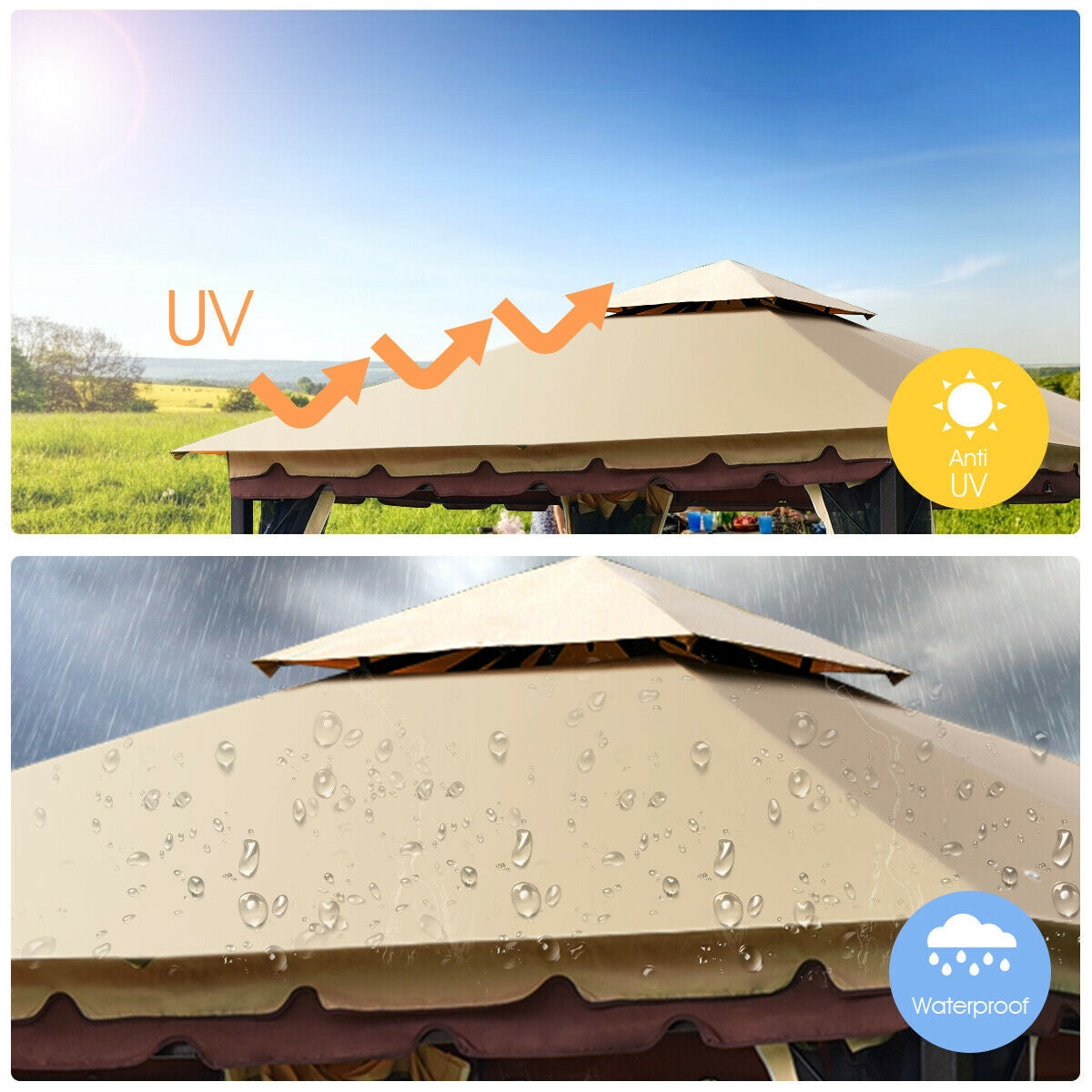 2-Tier 10 x 10 Feet Patio Shelter Awning Steel Gazebo CanopyÂ