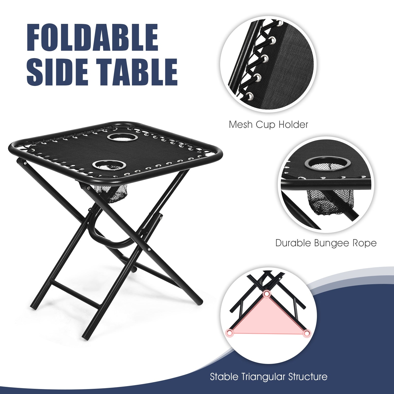 3 Pieces Folding Portable Zero Gravity Reclining Lounge Chairs Table Set-BlackÂ