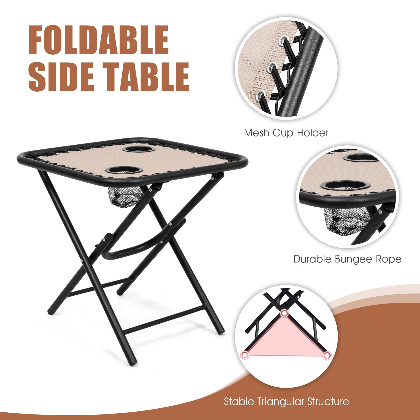 3 Pieces Folding Portable Zero Gravity Reclining Lounge Chairs Table Set-BeigeÂ