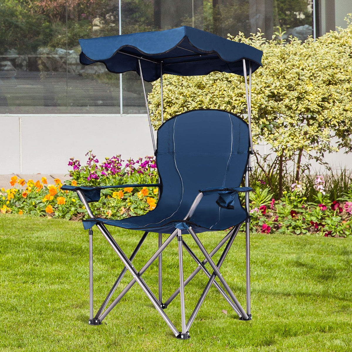 Portable Folding Beach Canopy Chair with Cup Holders-BlueÂ