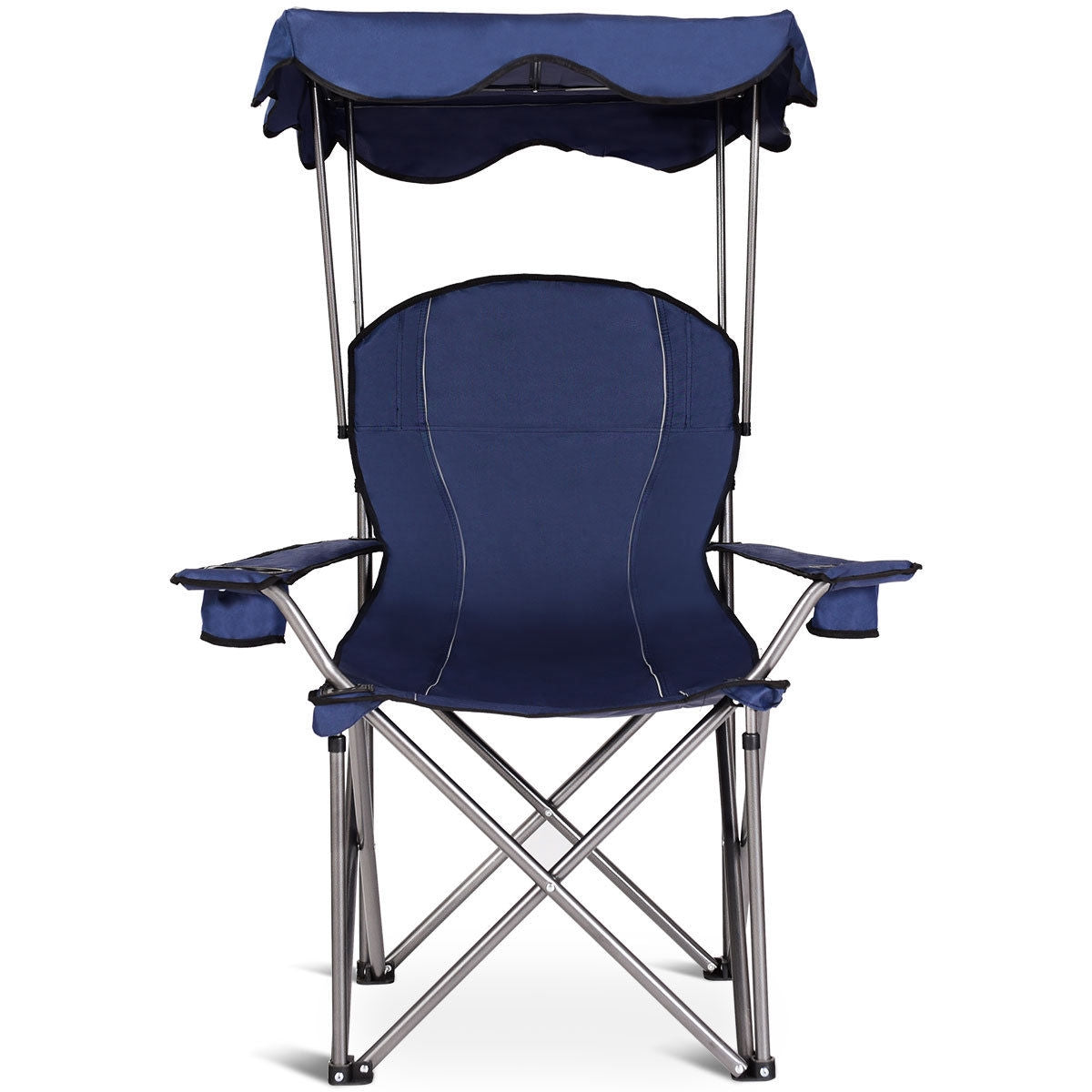 Portable Folding Beach Canopy Chair with Cup Holders-BlueÂ