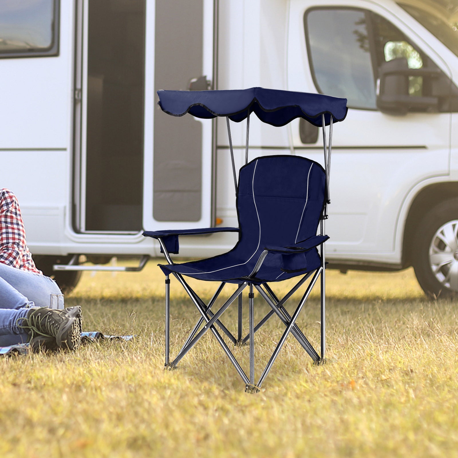Portable Folding Beach Canopy Chair with Cup Holders-BlueÂ