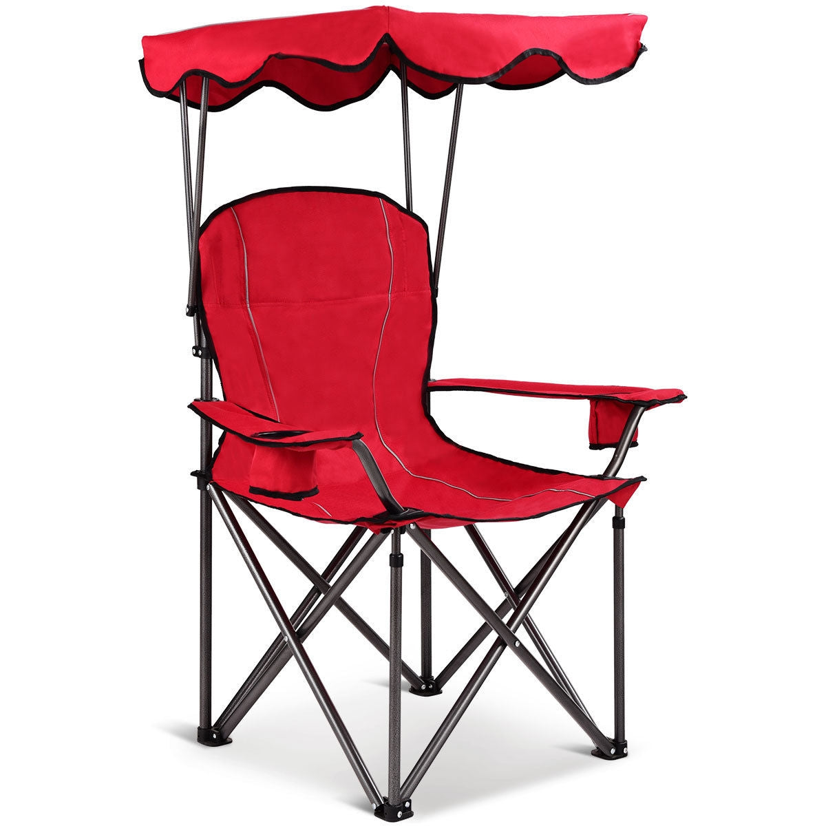 Portable Folding Beach Canopy Chair with Cup Holders-RedÂ