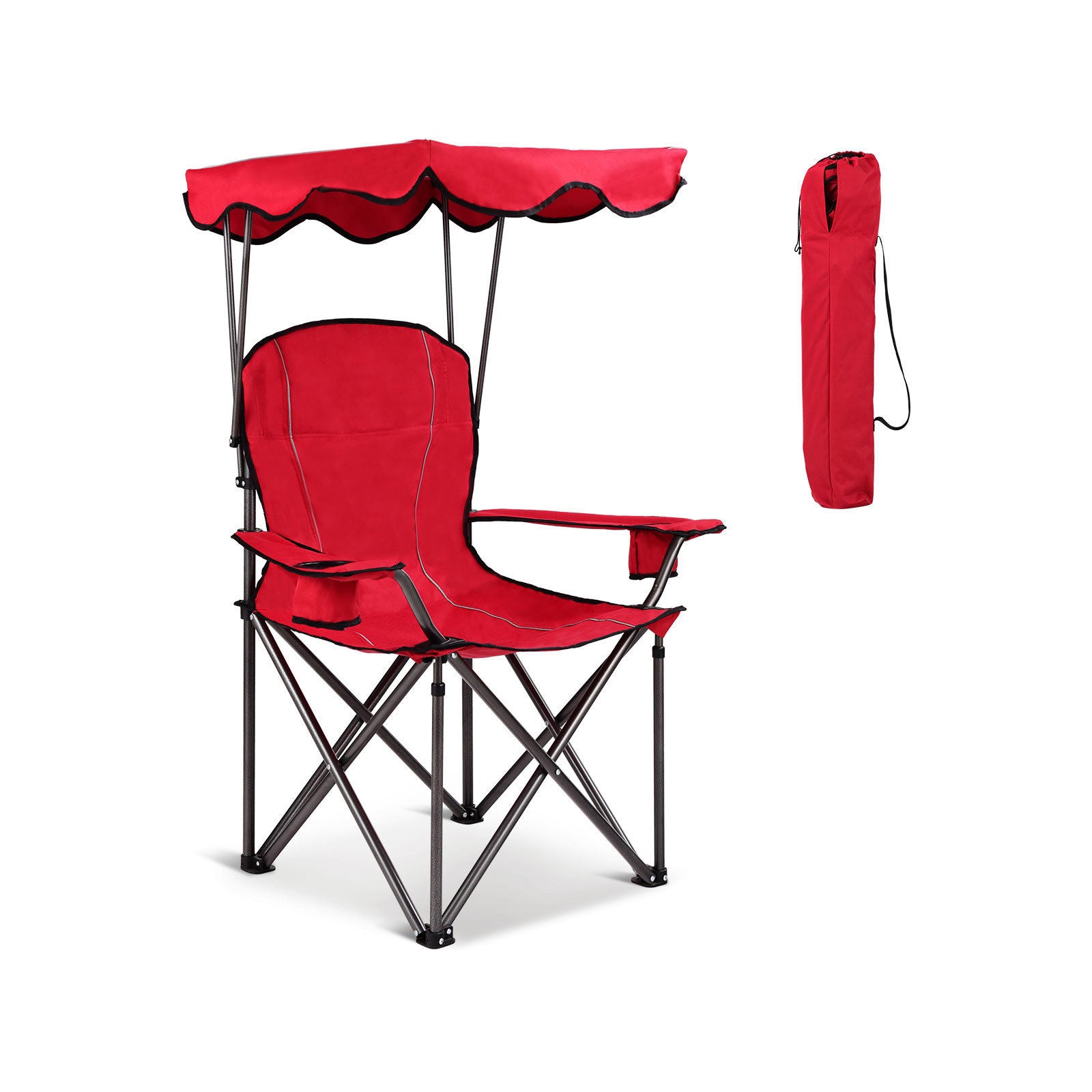 Portable Folding Beach Canopy Chair with Cup Holders-RedÂ