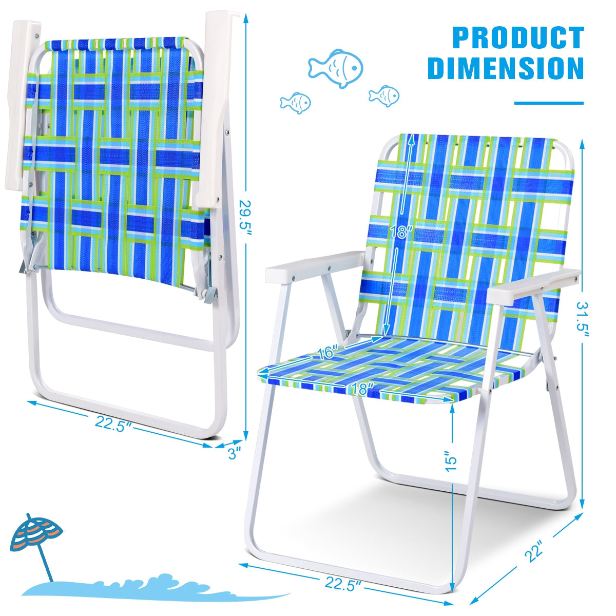 6 Pieces Folding Beach Chair Camping Lawn Webbing Chair-BlueÂ