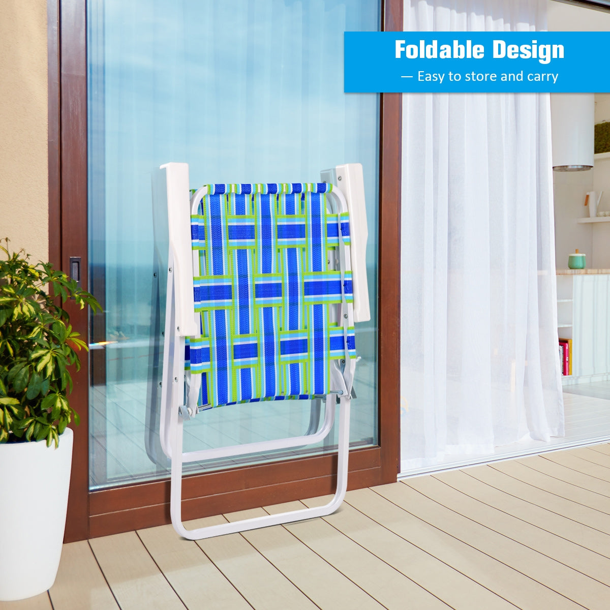 6 Pieces Folding Beach Chair Camping Lawn Webbing Chair-BlueÂ