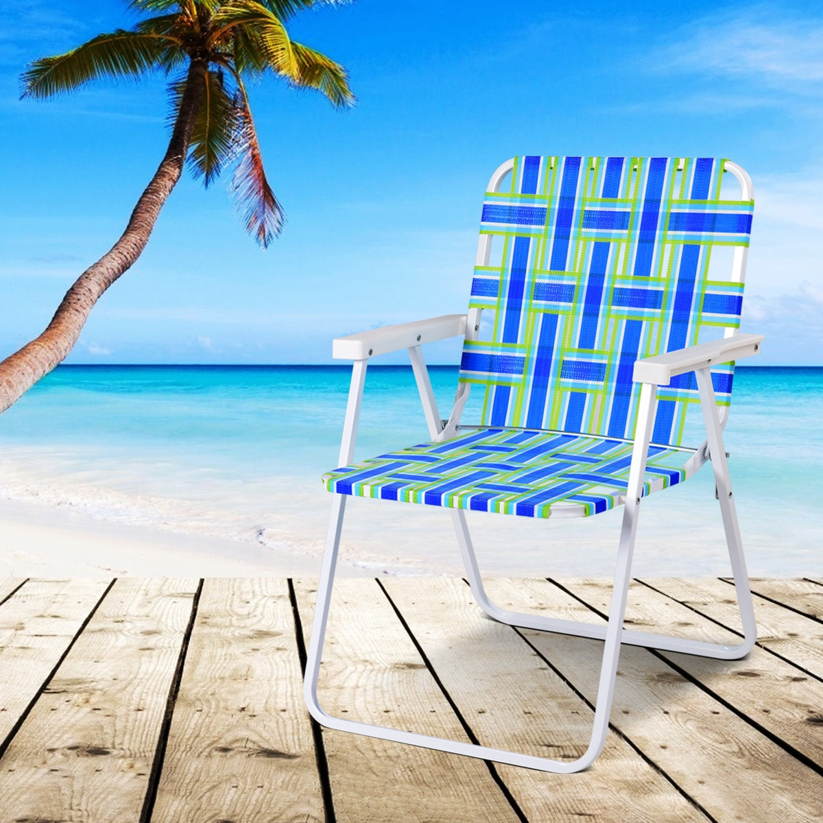 6 Pieces Folding Beach Chair Camping Lawn Webbing Chair-BlueÂ