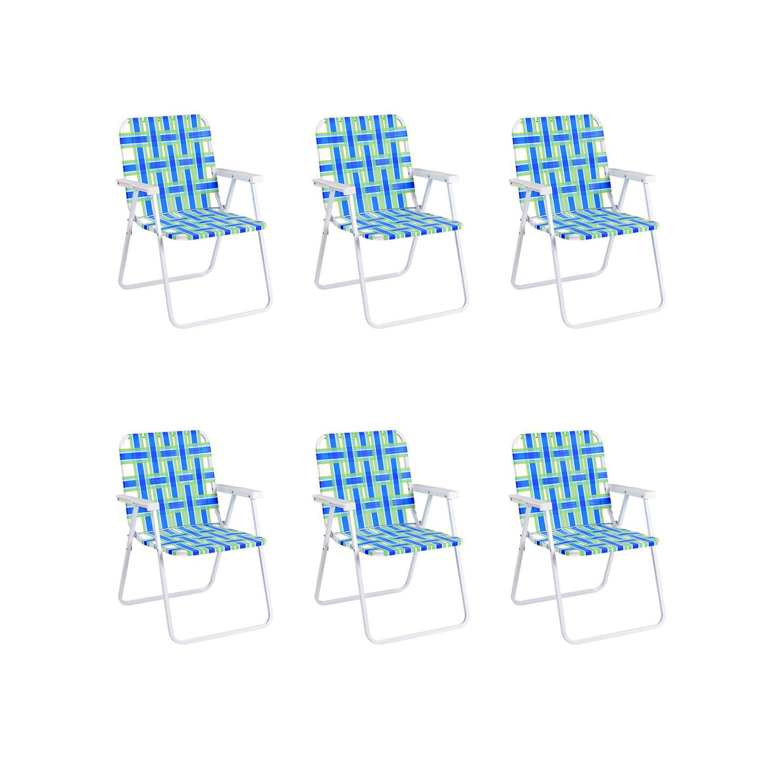 6 Pieces Folding Beach Chair Camping Lawn Webbing Chair-BlueÂ