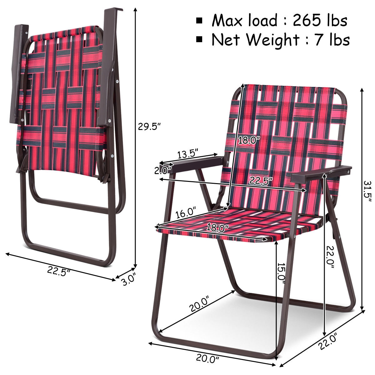 6 Pieces Folding Beach Chair Camping Lawn Webbing Chair-RedÂ